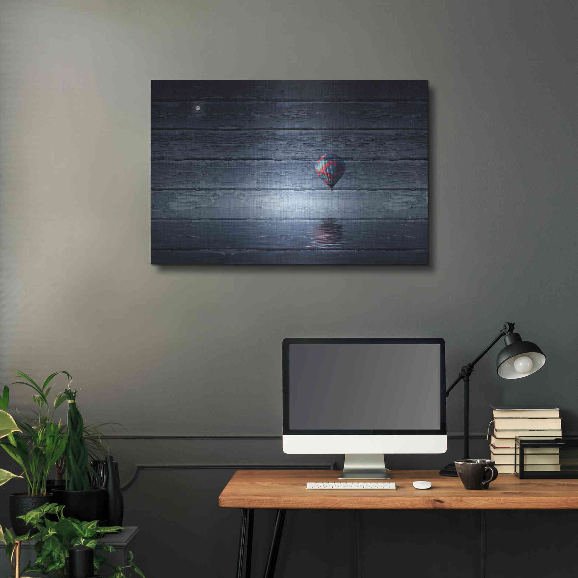 Luxe Metal Art 'Wood Series: One Air Balloon', Metal Wall Art,36x24