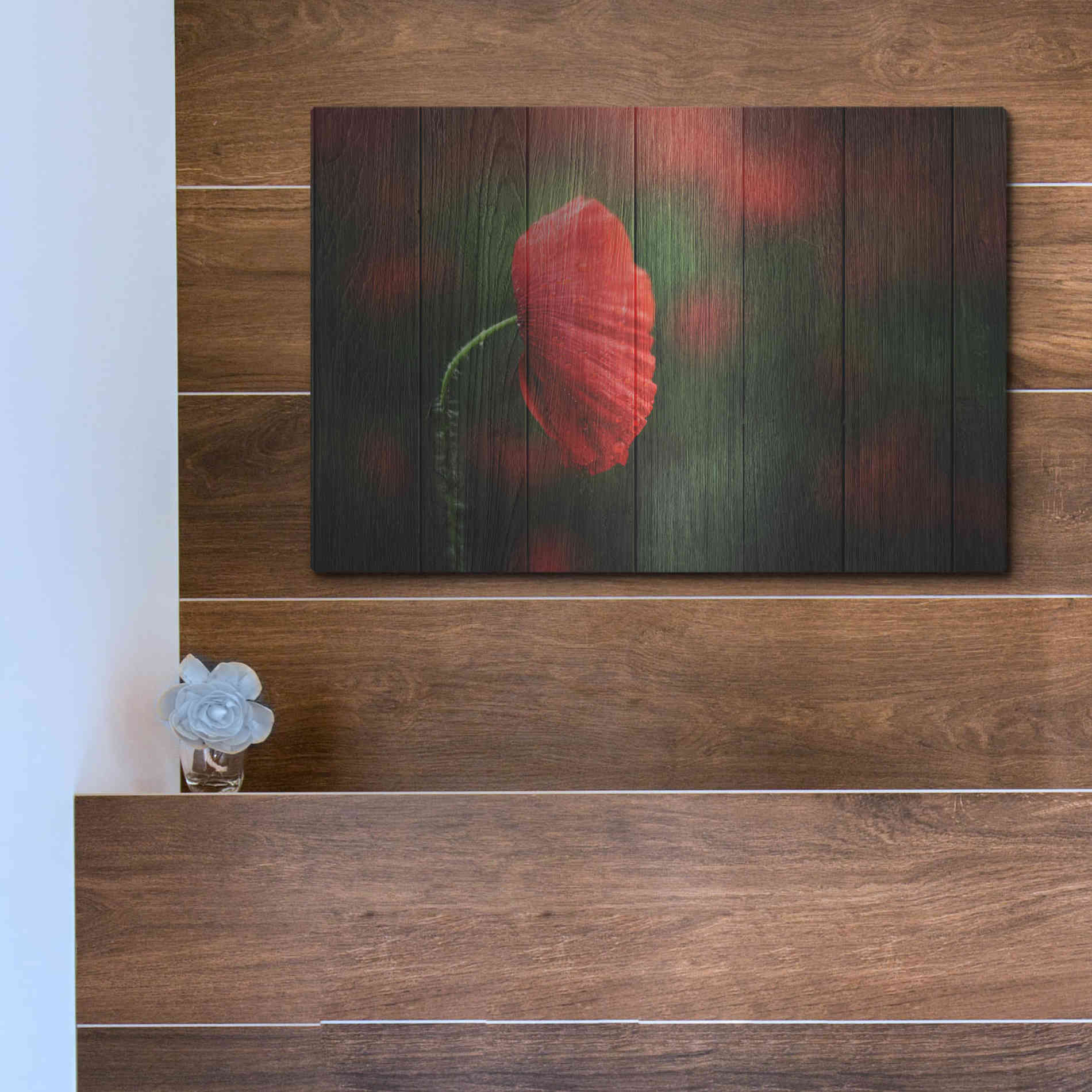 Luxe Metal Art 'Wood Series: A Red Poppy', Metal Wall Art,16x12