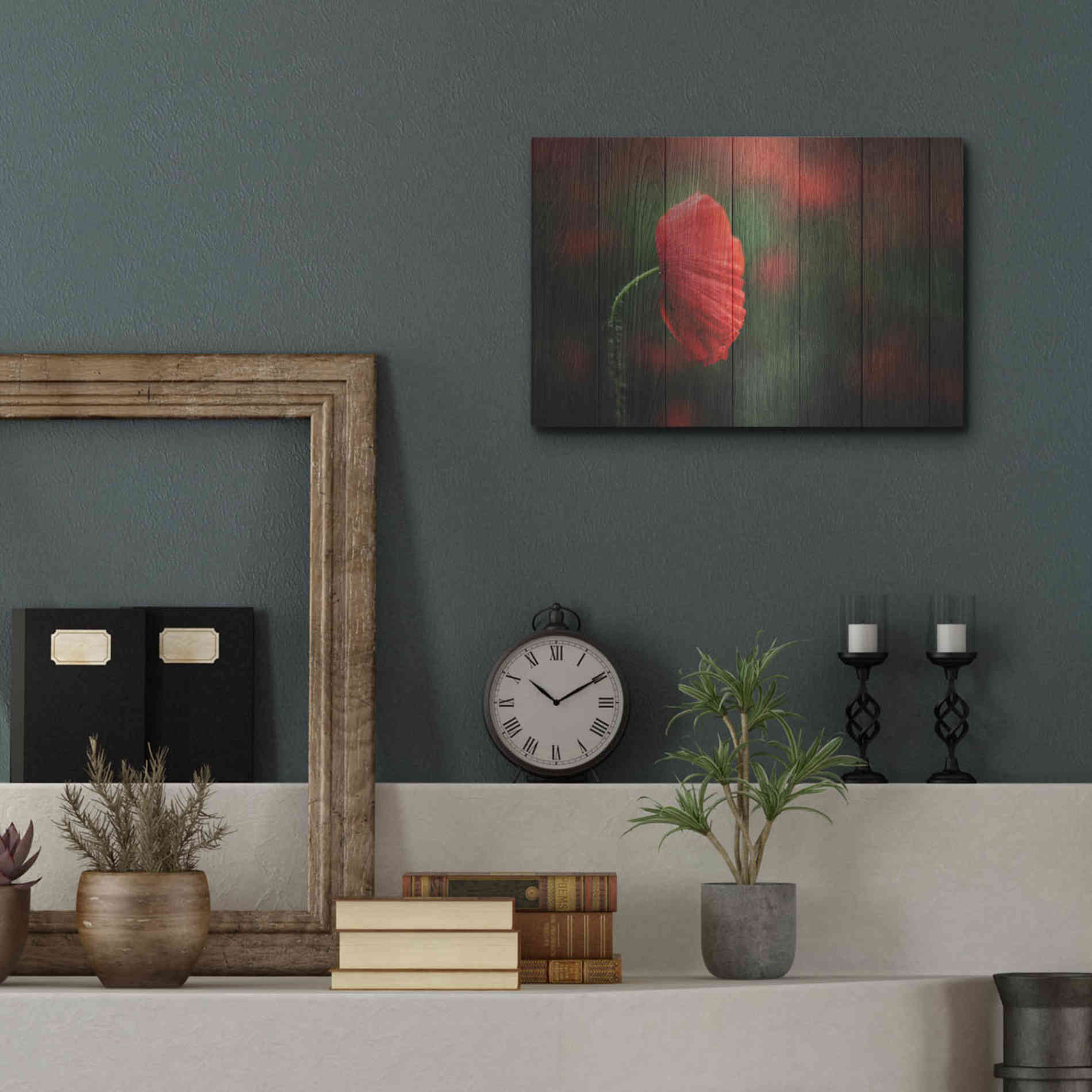 Luxe Metal Art 'Wood Series: A Red Poppy', Metal Wall Art,16x12