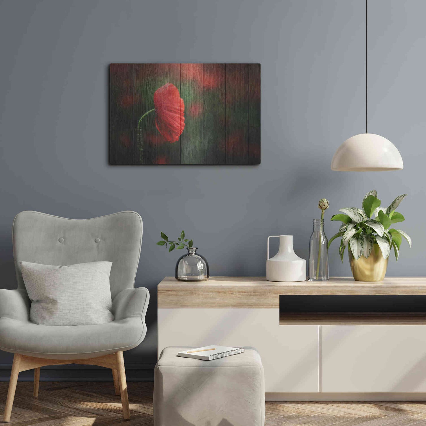 Luxe Metal Art 'Wood Series: A Red Poppy', Metal Wall Art,24x16