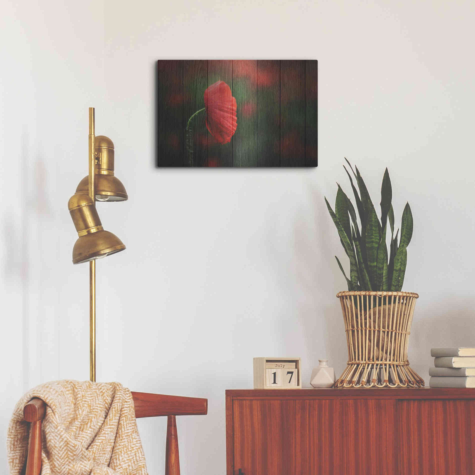 Luxe Metal Art 'Wood Series: A Red Poppy', Metal Wall Art,24x16