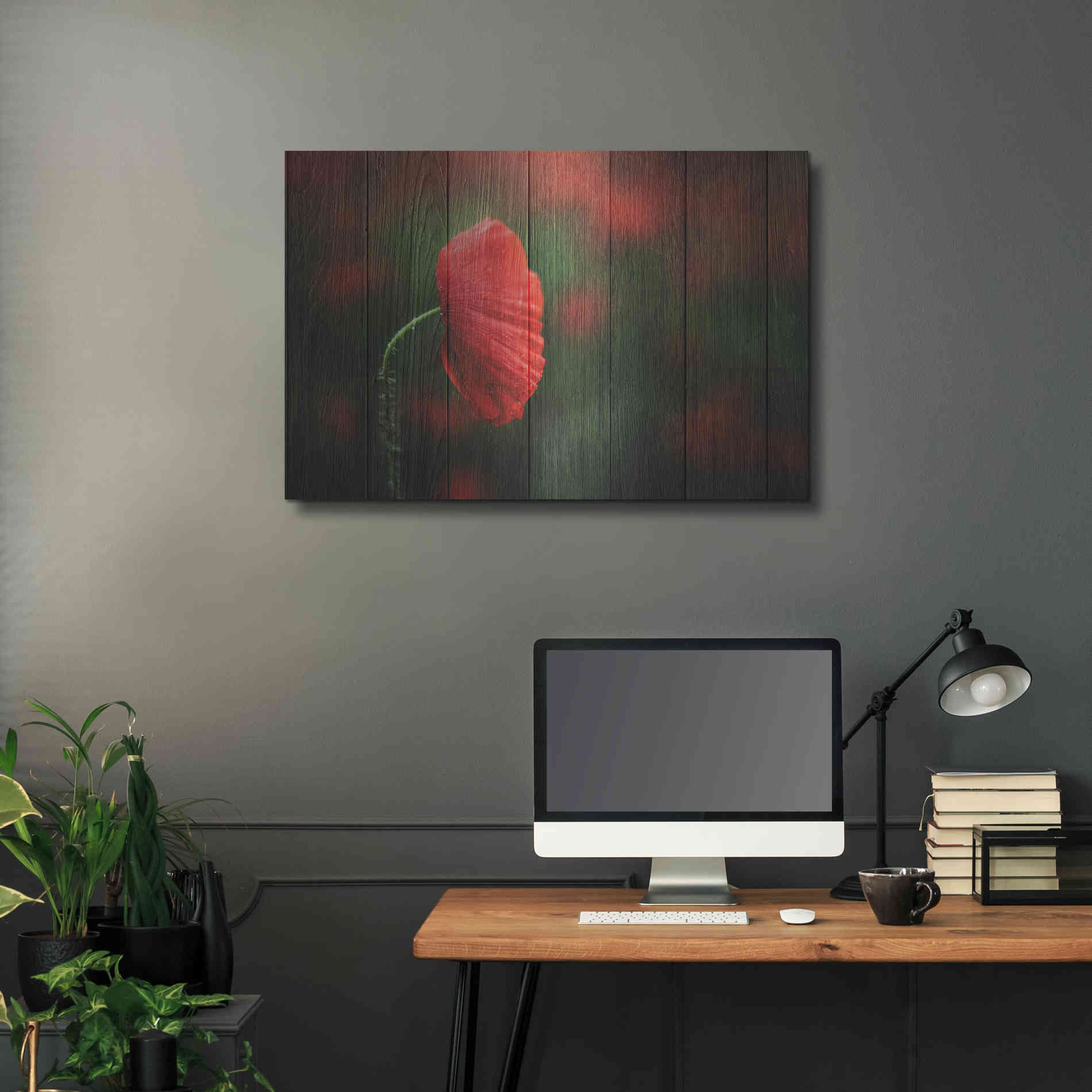 Luxe Metal Art 'Wood Series: A Red Poppy', Metal Wall Art,36x24