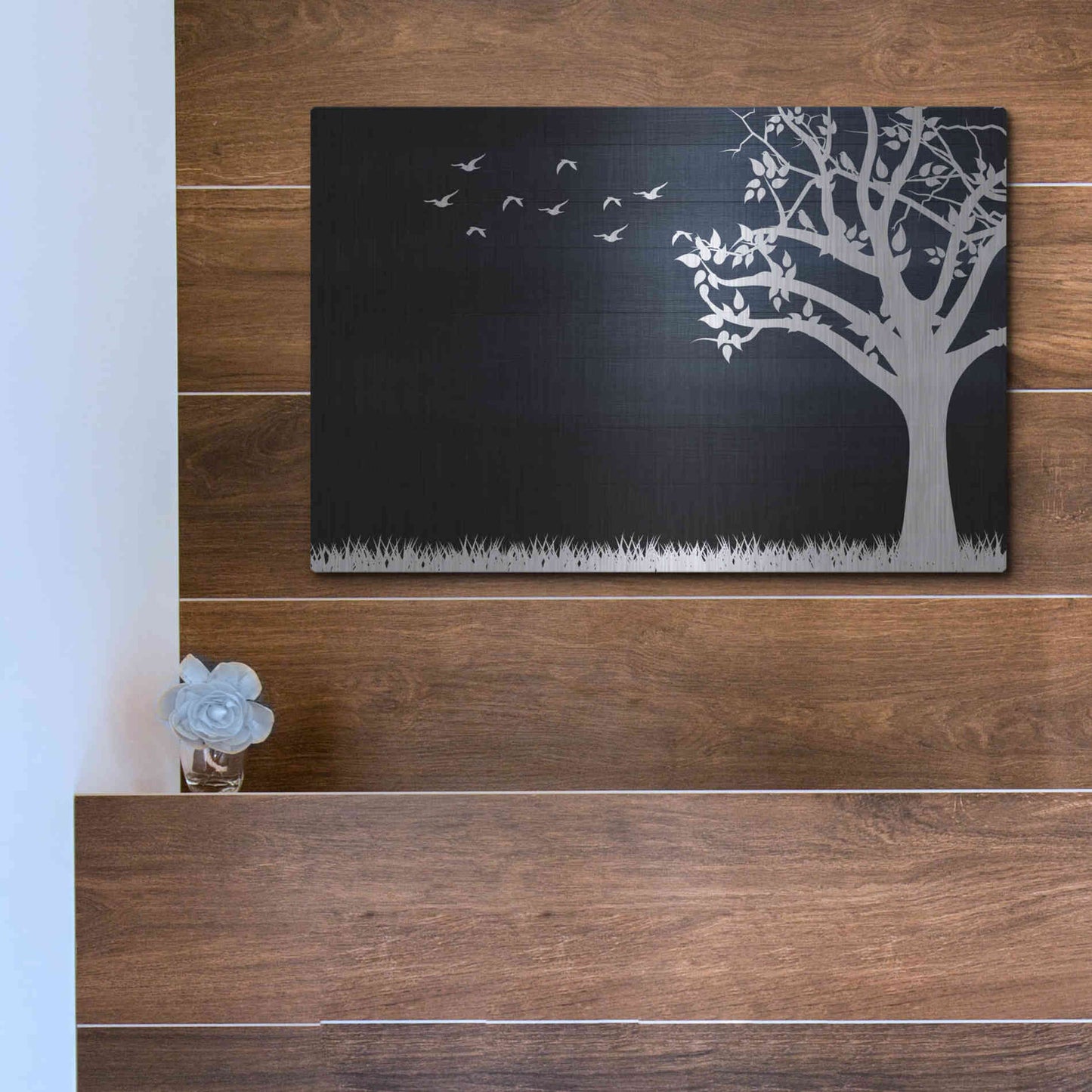 Luxe Metal Art 'Wood Series: Birds and Tree, Inverted Silhouettes', Metal Wall Art,16x12