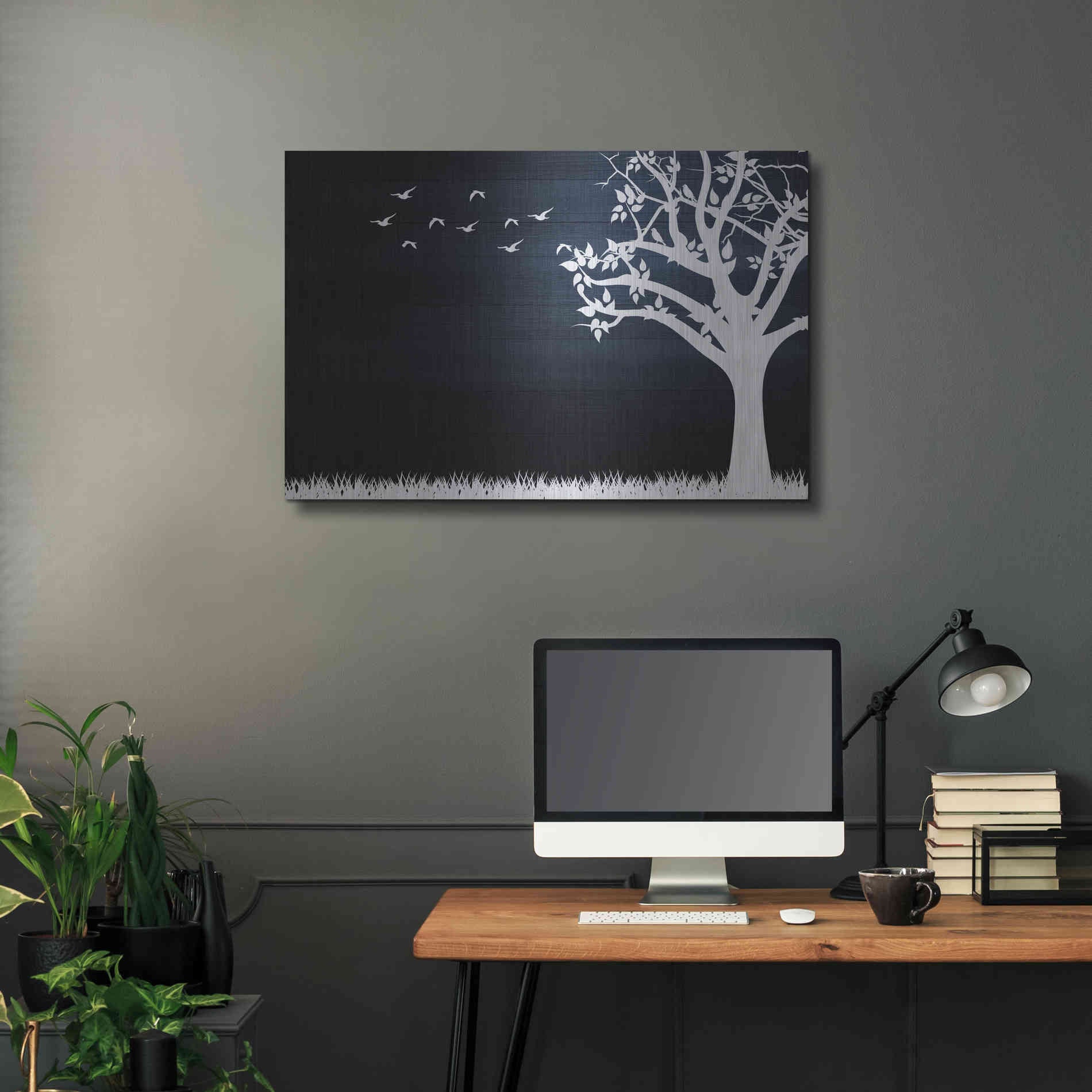 Luxe Metal Art 'Wood Series: Birds and Tree, Inverted Silhouettes', Metal Wall Art,36x24