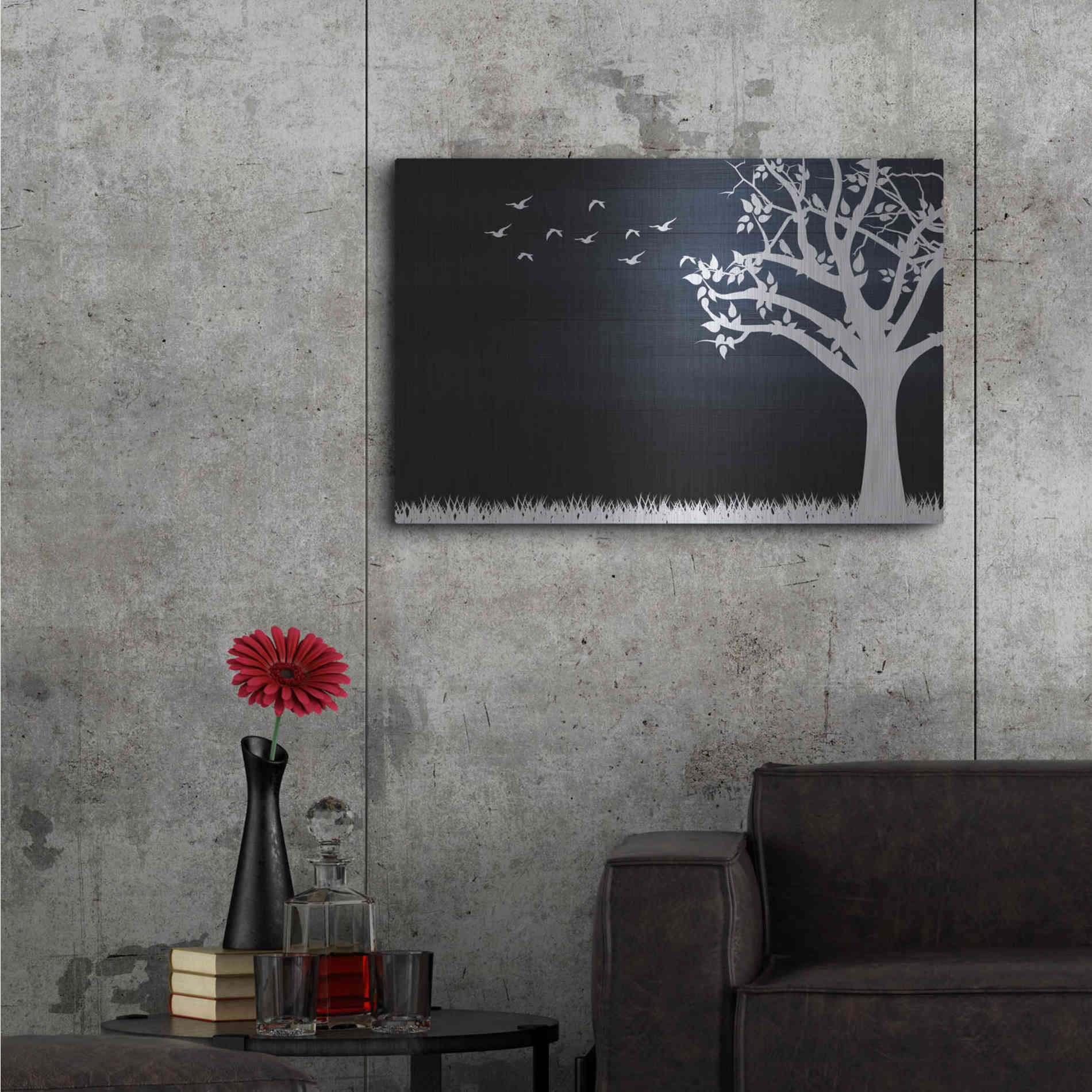 Luxe Metal Art 'Wood Series: Birds and Tree, Inverted Silhouettes', Metal Wall Art,36x24