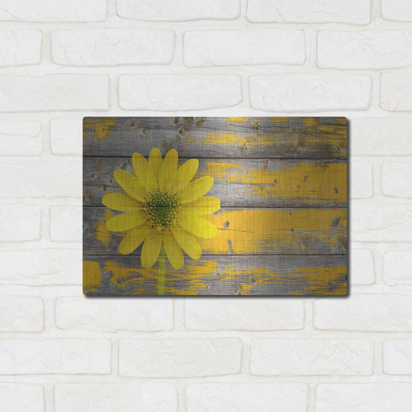 Luxe Metal Art 'Wood Series: Rustic Daisy', Metal Wall Art,16x12