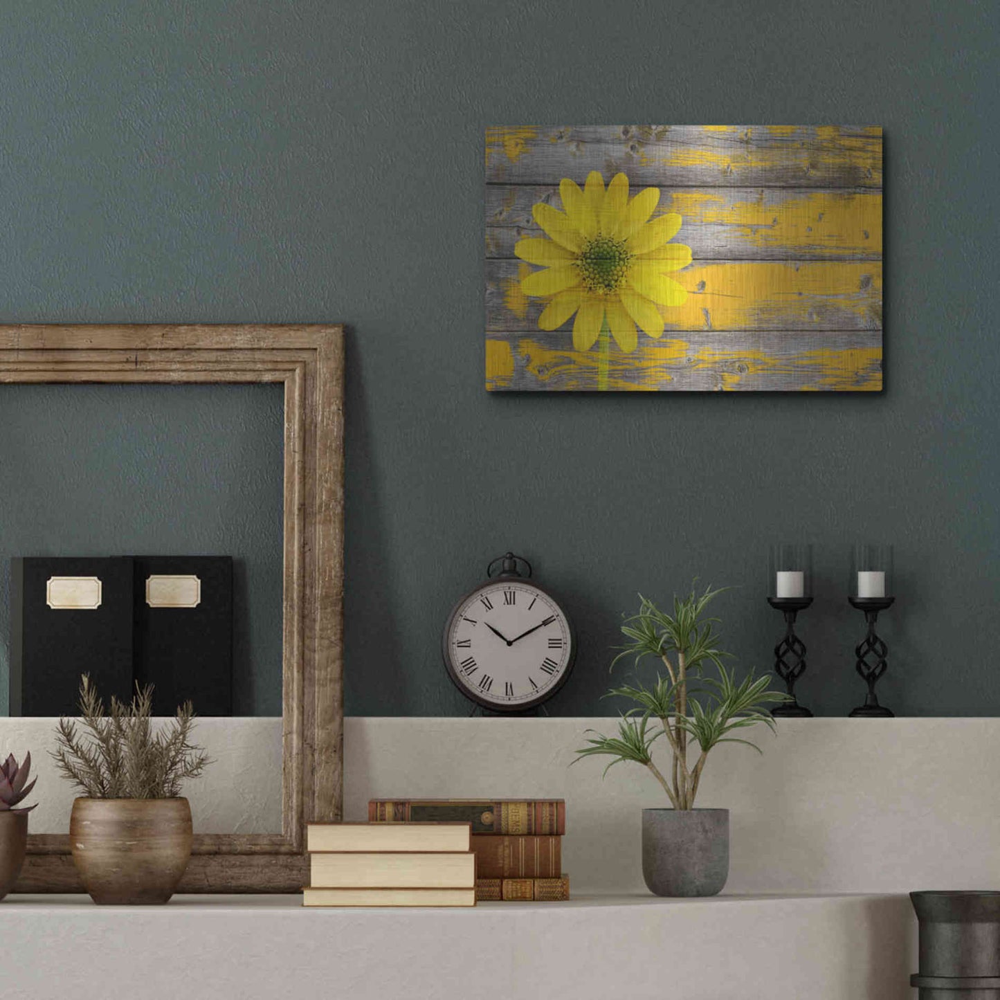 Luxe Metal Art 'Wood Series: Rustic Daisy', Metal Wall Art,16x12