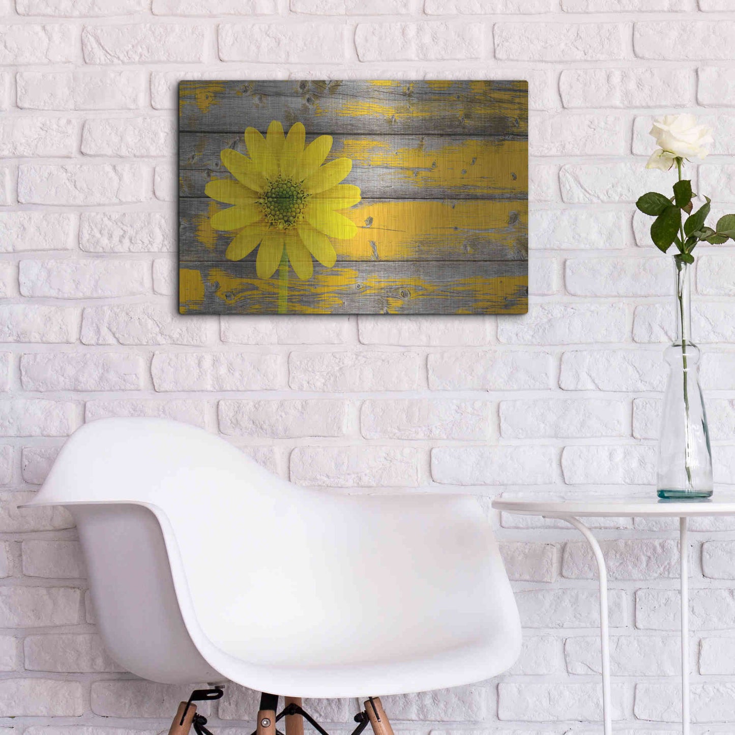 Luxe Metal Art 'Wood Series: Rustic Daisy', Metal Wall Art,24x16