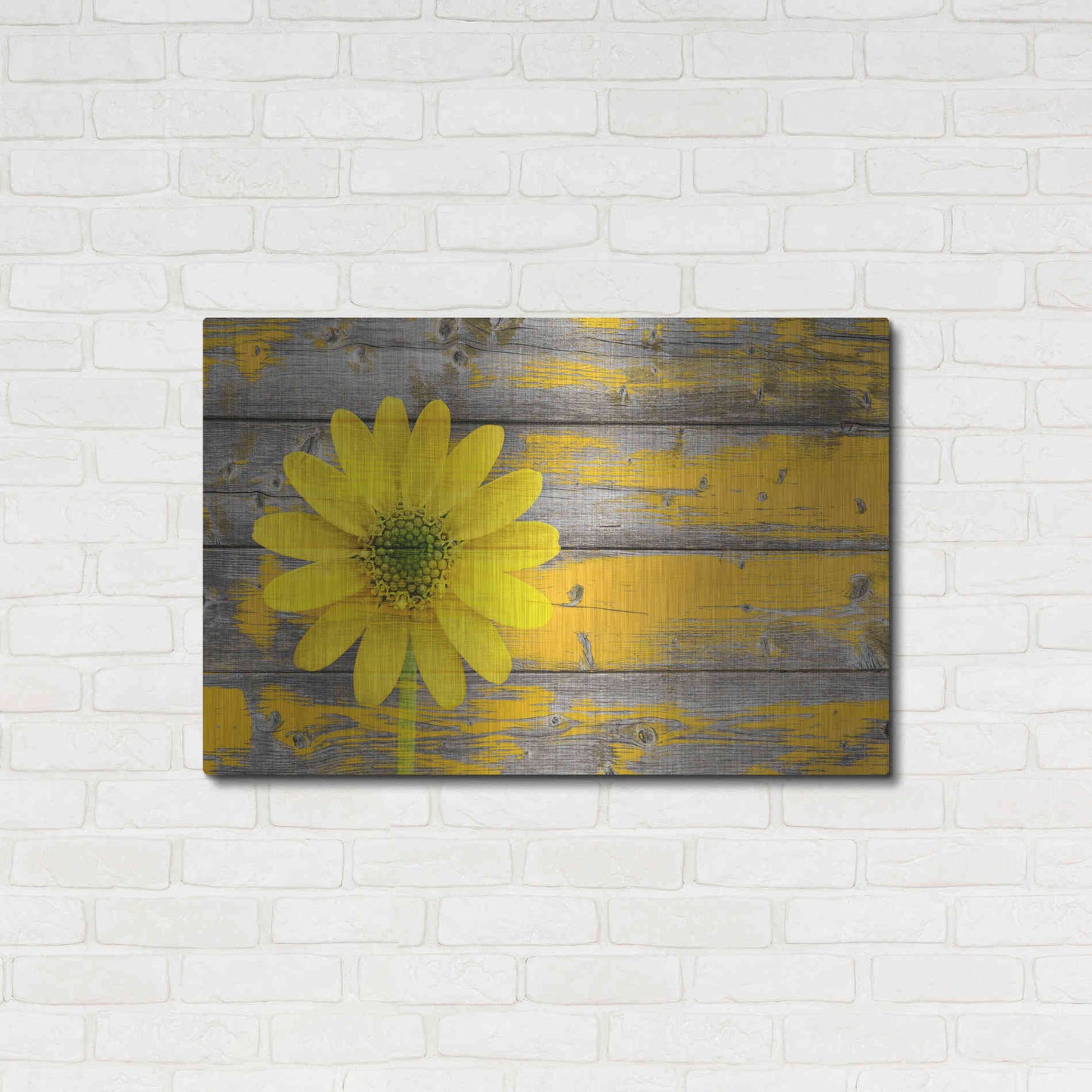 Luxe Metal Art 'Wood Series: Rustic Daisy', Metal Wall Art,36x24