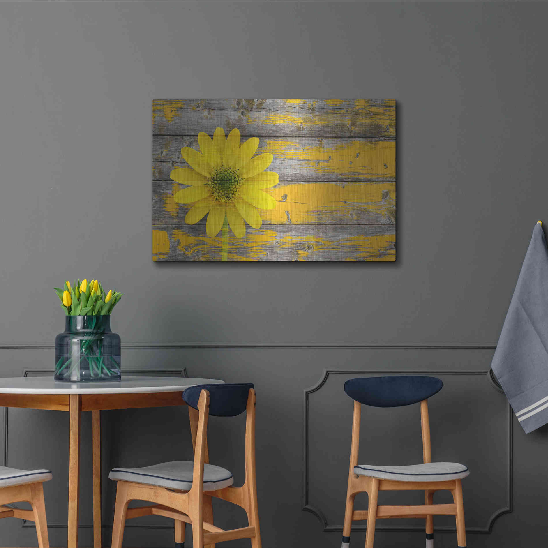 Luxe Metal Art 'Wood Series: Rustic Daisy', Metal Wall Art,36x24