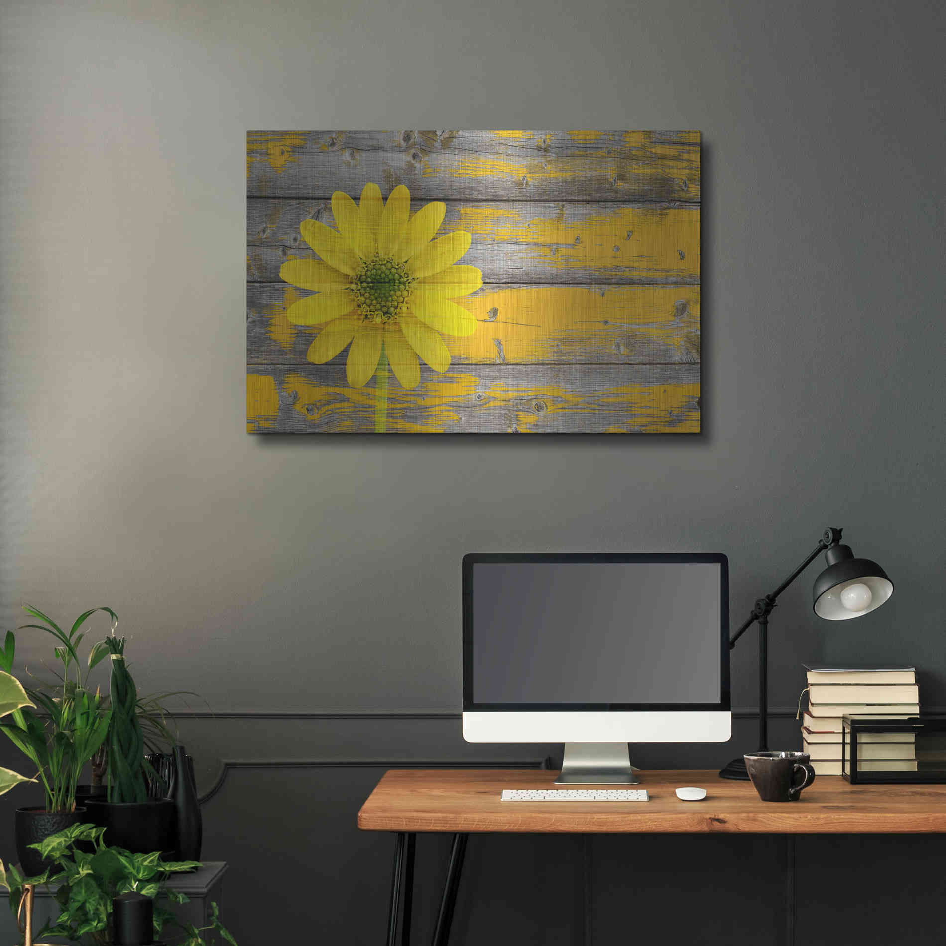 Luxe Metal Art 'Wood Series: Rustic Daisy', Metal Wall Art,36x24