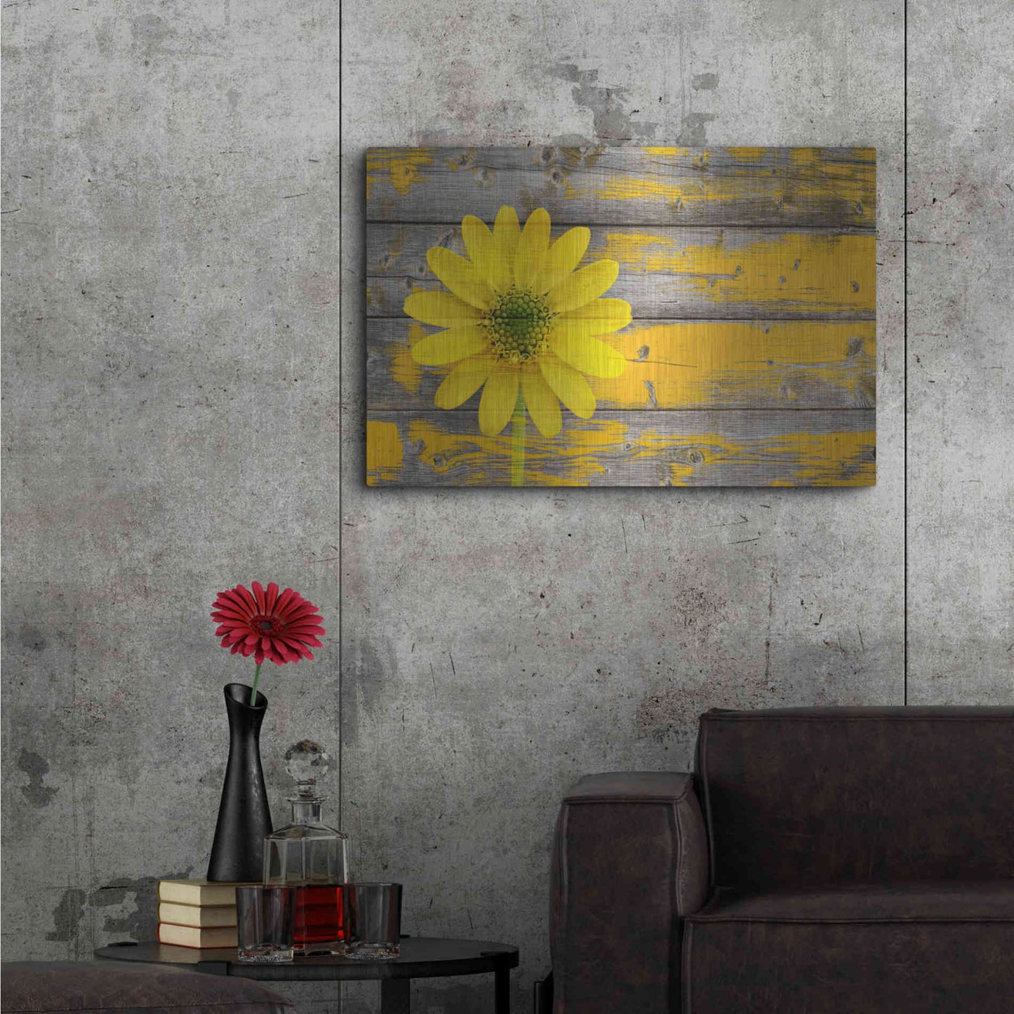 Luxe Metal Art 'Wood Series: Rustic Daisy', Metal Wall Art,36x24