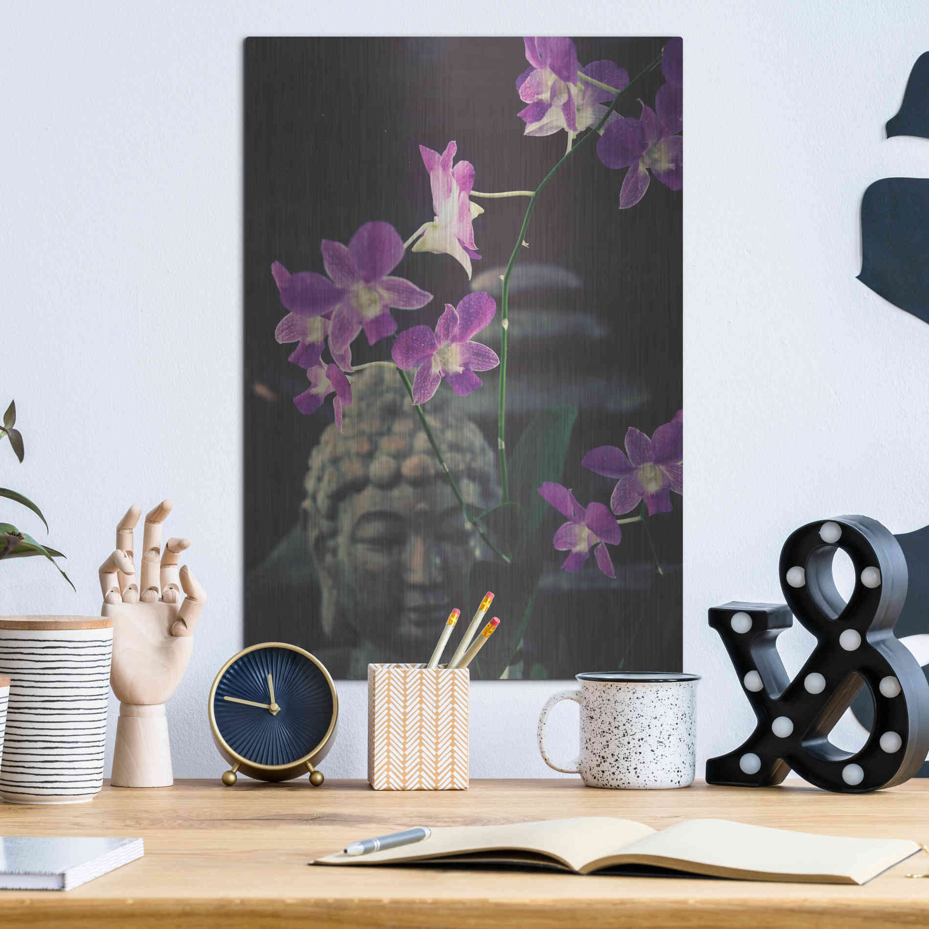 Luxe Metal Art 'Zen Purple Orchids' by Elena Ray, Metal Wall Art,12x16