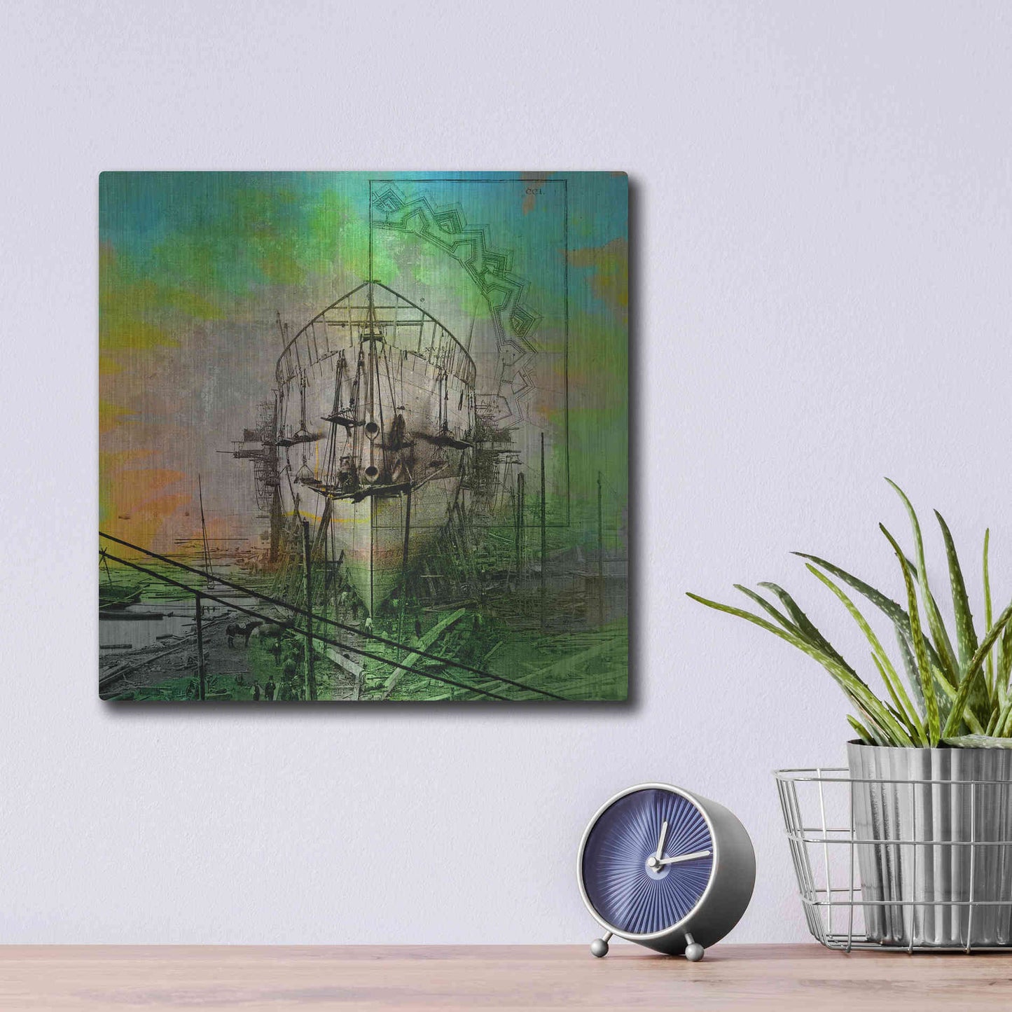 Luxe Metal Art 'Ship Builders' by Elena Ray, Metal Wall Art,12x12