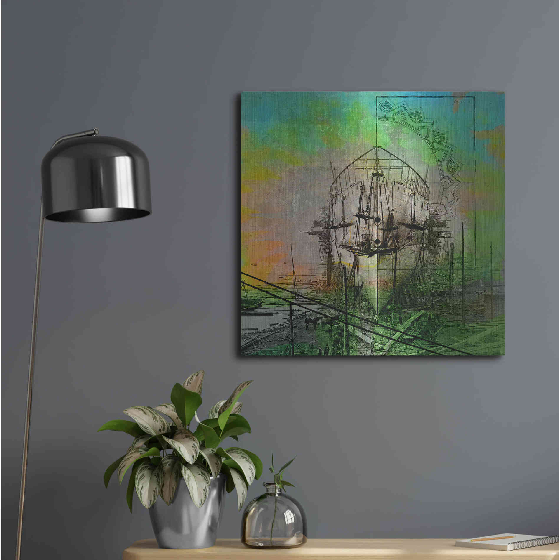 Luxe Metal Art 'Ship Builders' by Elena Ray, Metal Wall Art,24x24