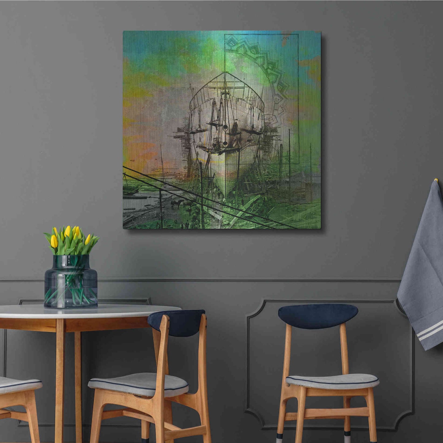 Luxe Metal Art 'Ship Builders' by Elena Ray, Metal Wall Art,36x36