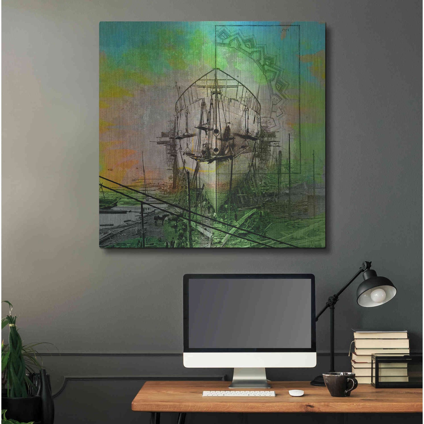 Luxe Metal Art 'Ship Builders' by Elena Ray, Metal Wall Art,36x36