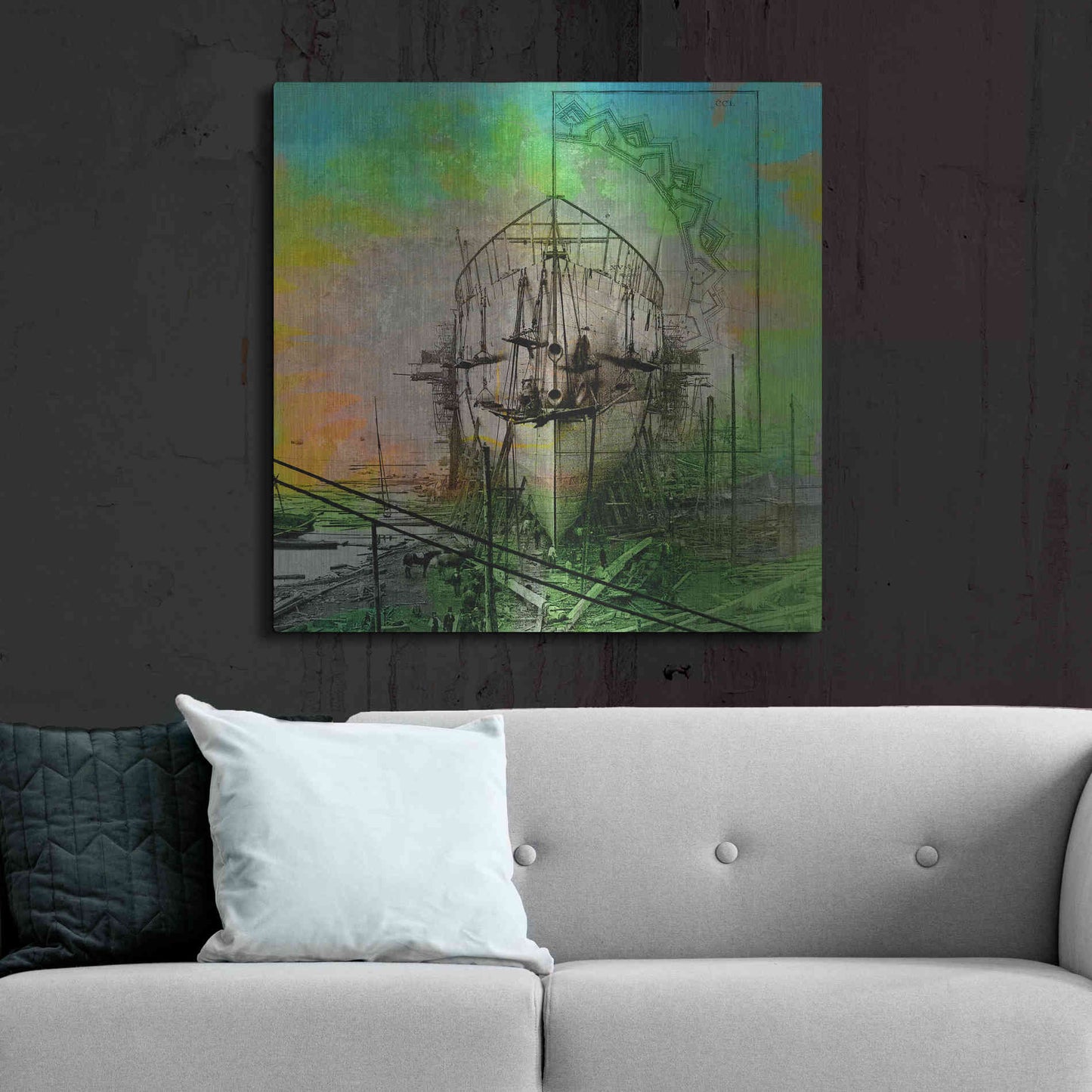 Luxe Metal Art 'Ship Builders' by Elena Ray, Metal Wall Art,36x36