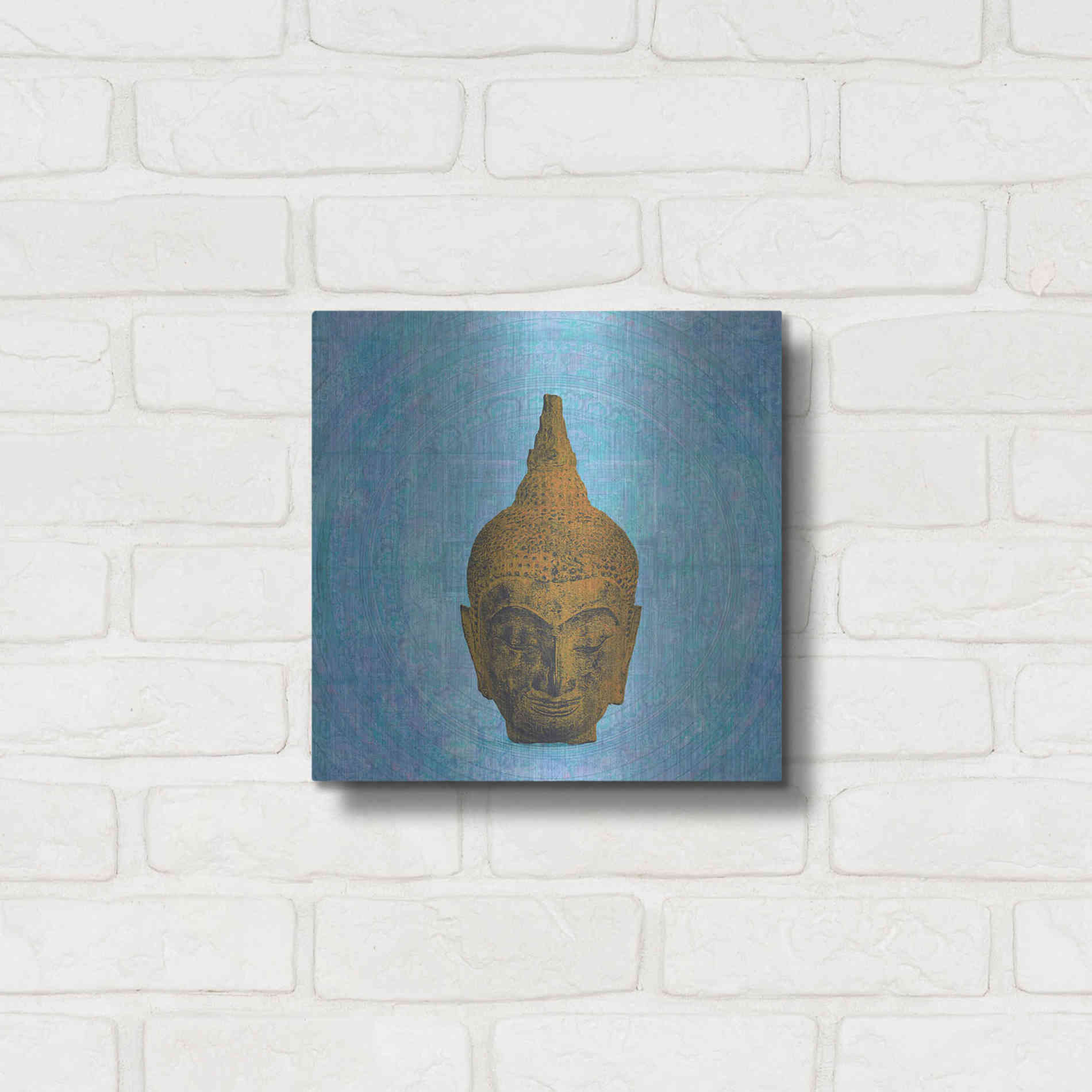 Luxe Metal Art 'Buddha on Blue' by Elena Ray, Metal Wall Art,12x12