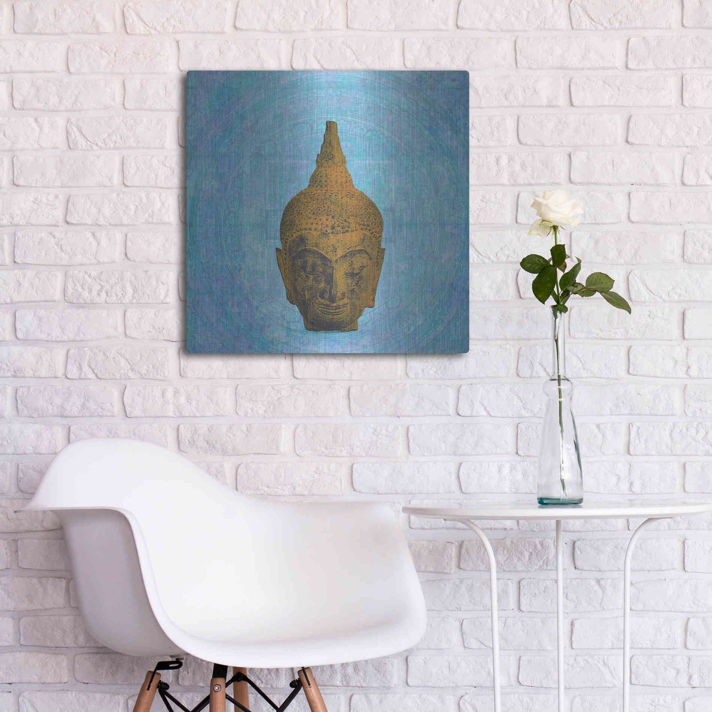 Luxe Metal Art 'Buddha on Blue' by Elena Ray, Metal Wall Art,24x24