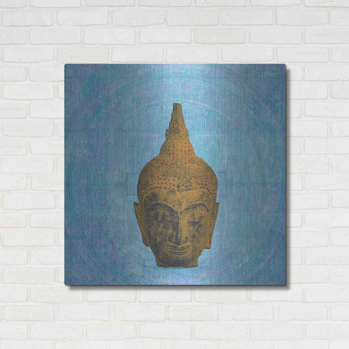 Luxe Metal Art 'Buddha on Blue' by Elena Ray, Metal Wall Art,36x36