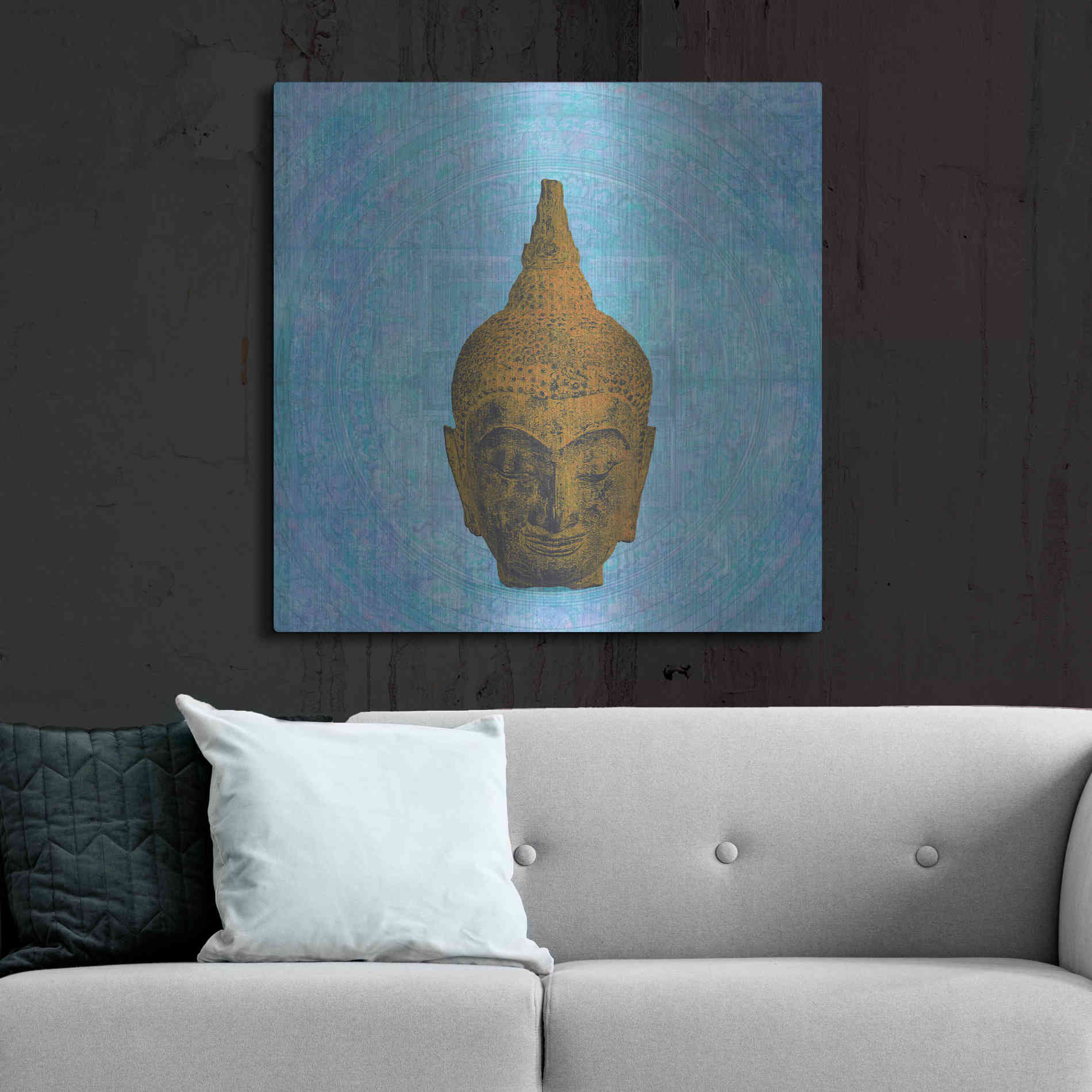 Luxe Metal Art 'Buddha on Blue' by Elena Ray, Metal Wall Art,36x36