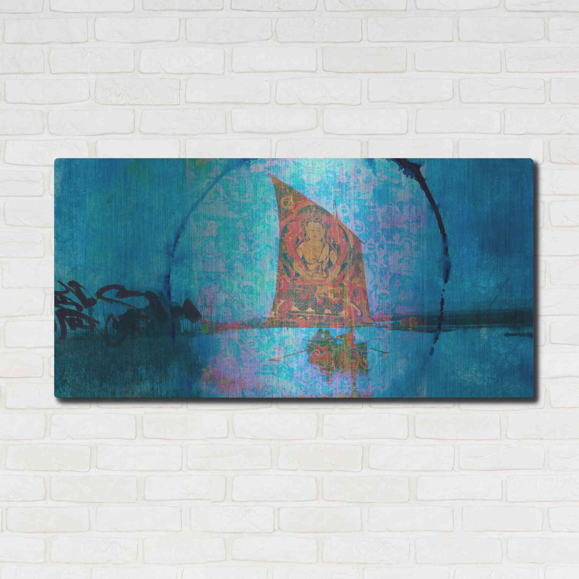 Luxe Metal Art 'Buddhist Sailboat' by Elena Ray, Metal Wall Art,48x24