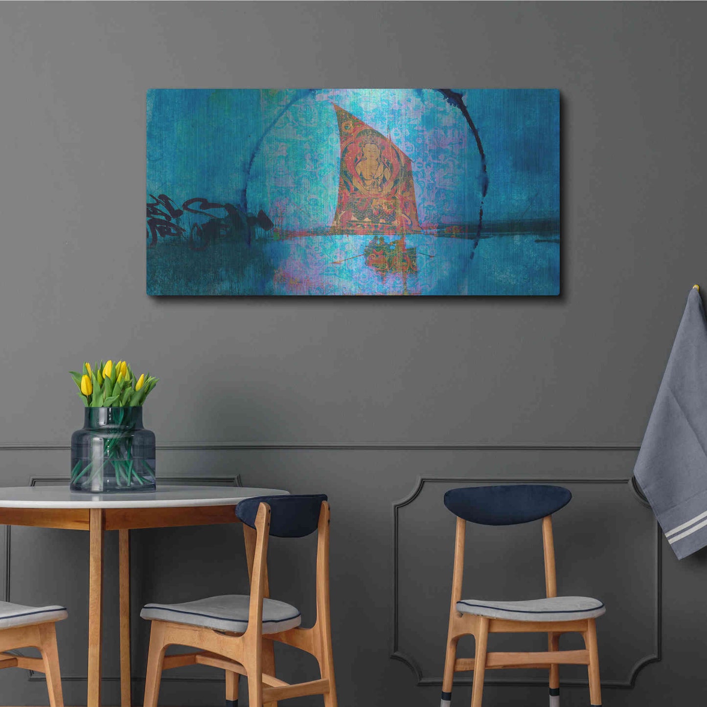 Luxe Metal Art 'Buddhist Sailboat' by Elena Ray, Metal Wall Art,48x24