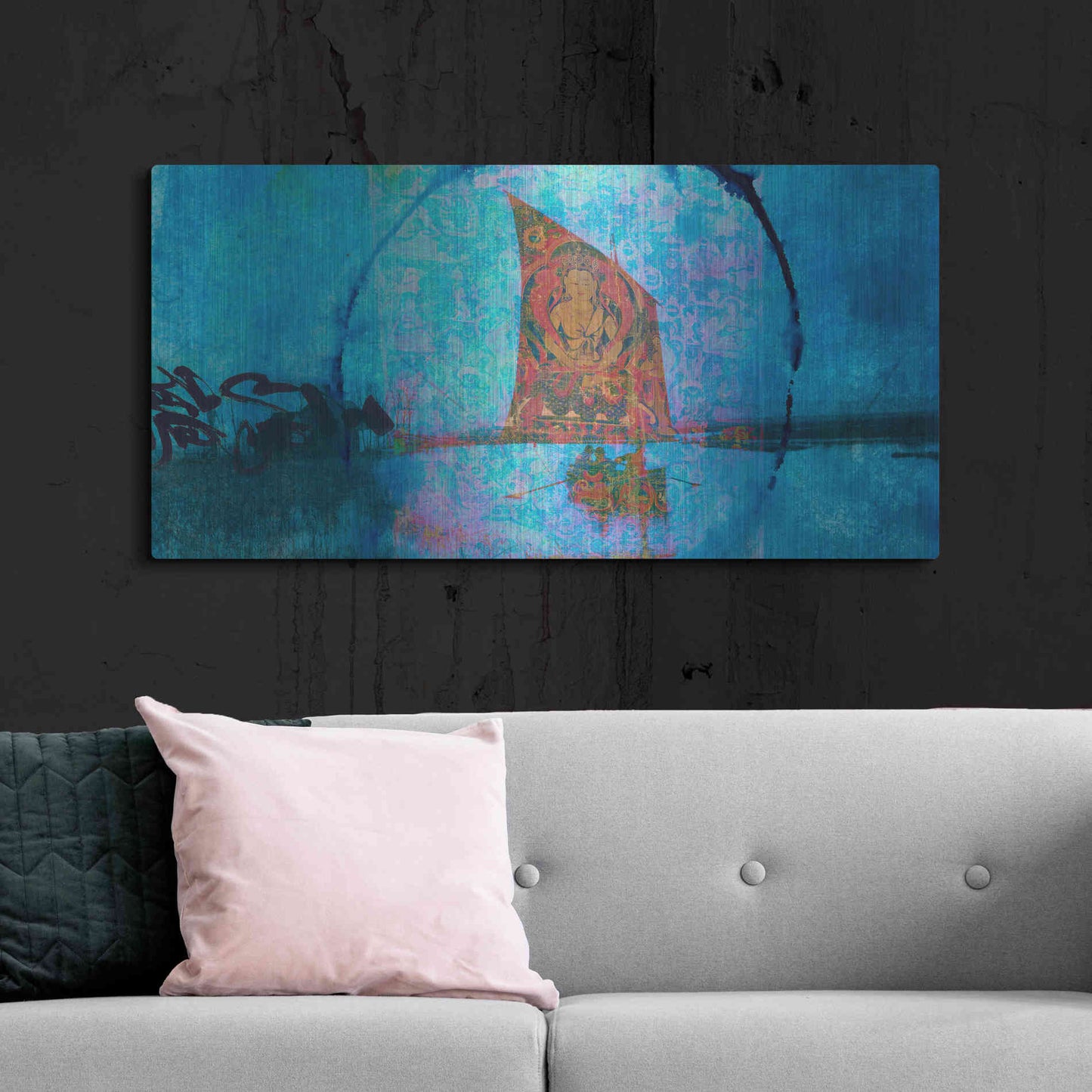 Luxe Metal Art 'Buddhist Sailboat' by Elena Ray, Metal Wall Art,48x24