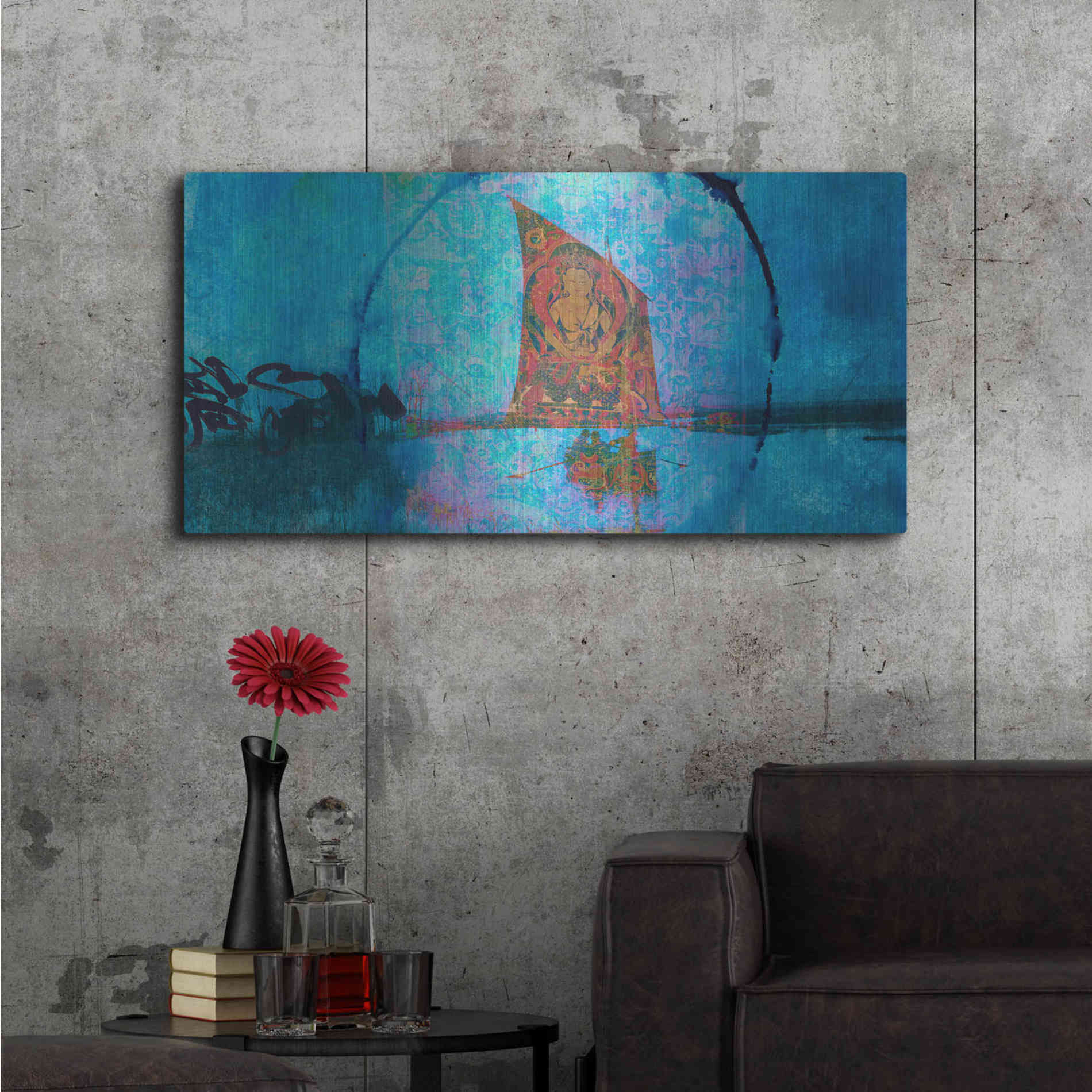 Luxe Metal Art 'Buddhist Sailboat' by Elena Ray, Metal Wall Art,48x24