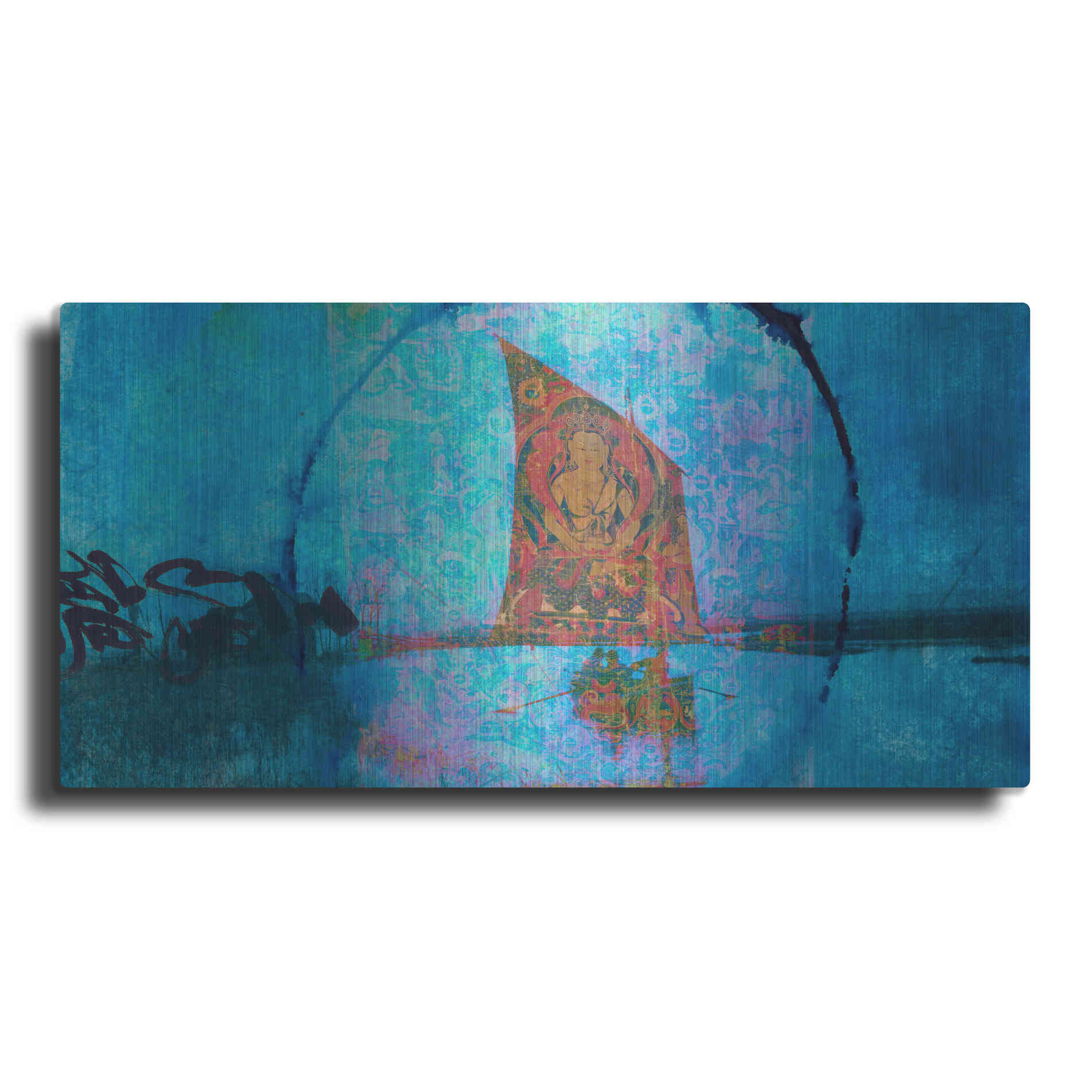 Luxe Metal Art 'Buddhist Sailboat' by Elena Ray, Metal Wall Art,2:1 L