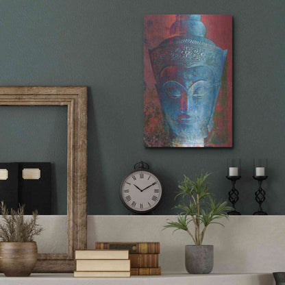 Luxe Metal Art 'Blue Buddha Head' by Elena Ray, Metal Wall Art,12x16