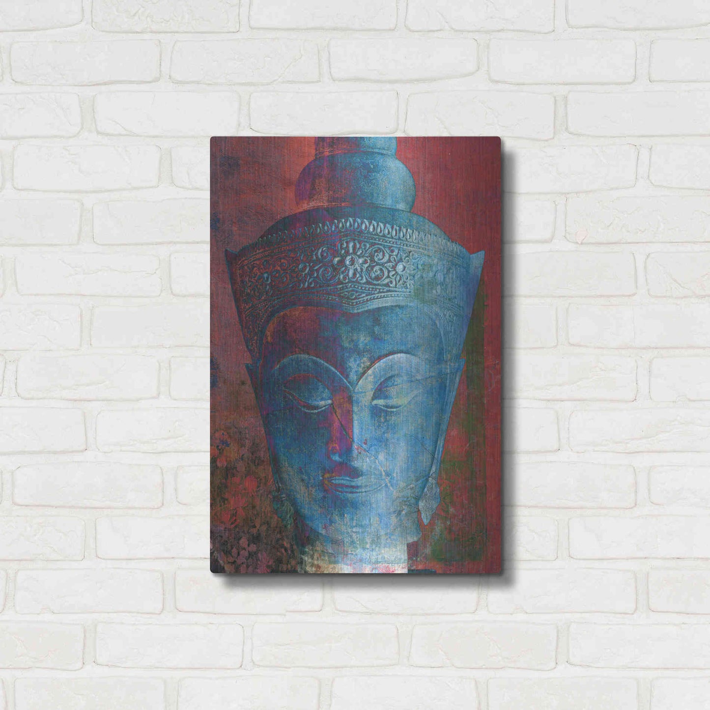 Luxe Metal Art 'Blue Buddha Head' by Elena Ray, Metal Wall Art,16x24