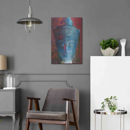 Luxe Metal Art 'Blue Buddha Head' by Elena Ray, Metal Wall Art,16x24