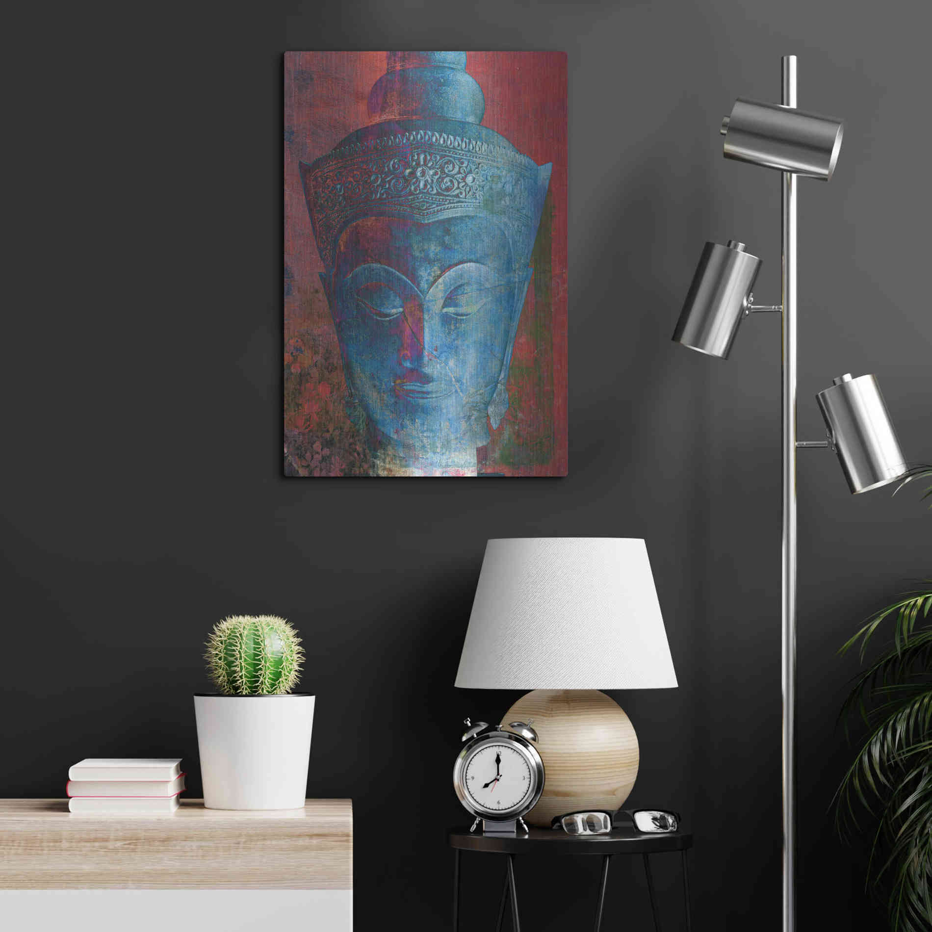 Luxe Metal Art 'Blue Buddha Head' by Elena Ray, Metal Wall Art,16x24