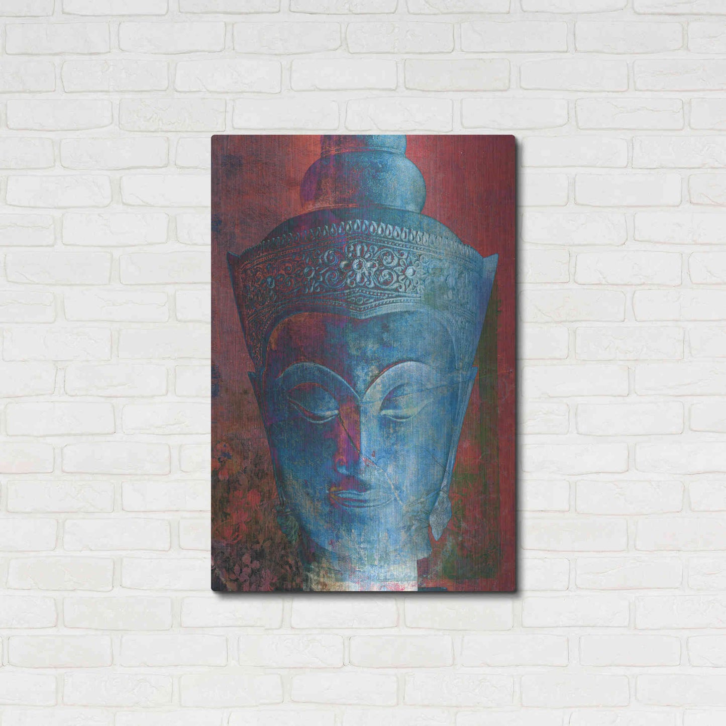 Luxe Metal Art 'Blue Buddha Head' by Elena Ray, Metal Wall Art,24x36