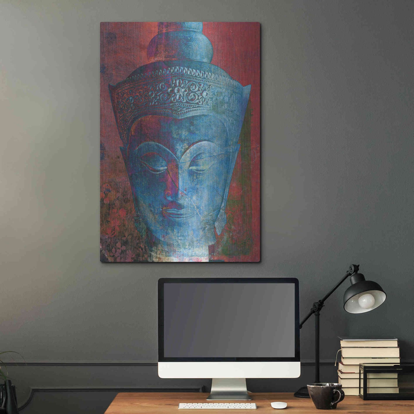 Luxe Metal Art 'Blue Buddha Head' by Elena Ray, Metal Wall Art,24x36