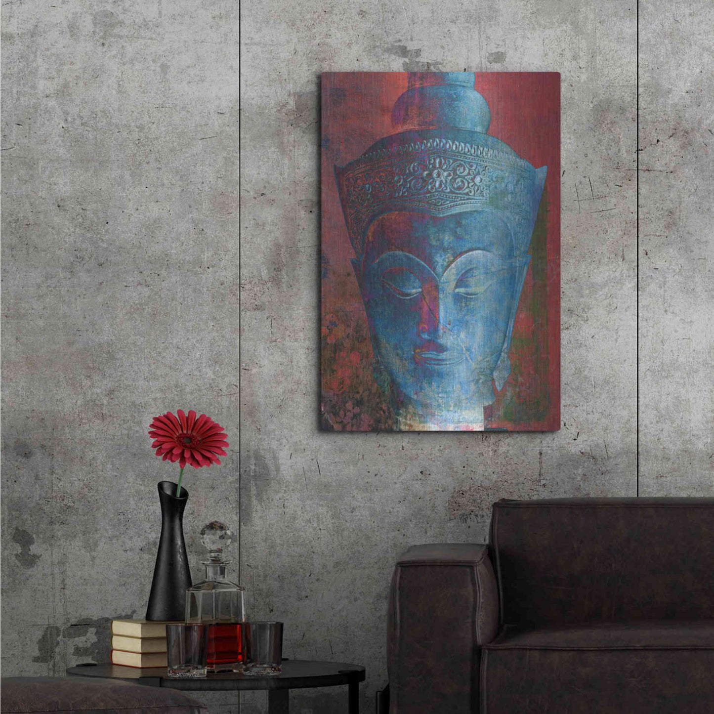 Luxe Metal Art 'Blue Buddha Head' by Elena Ray, Metal Wall Art,24x36