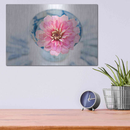 Luxe Metal Art 'Pink Flower in a sake Cup' by Elena Ray, Metal Wall Art,16x12