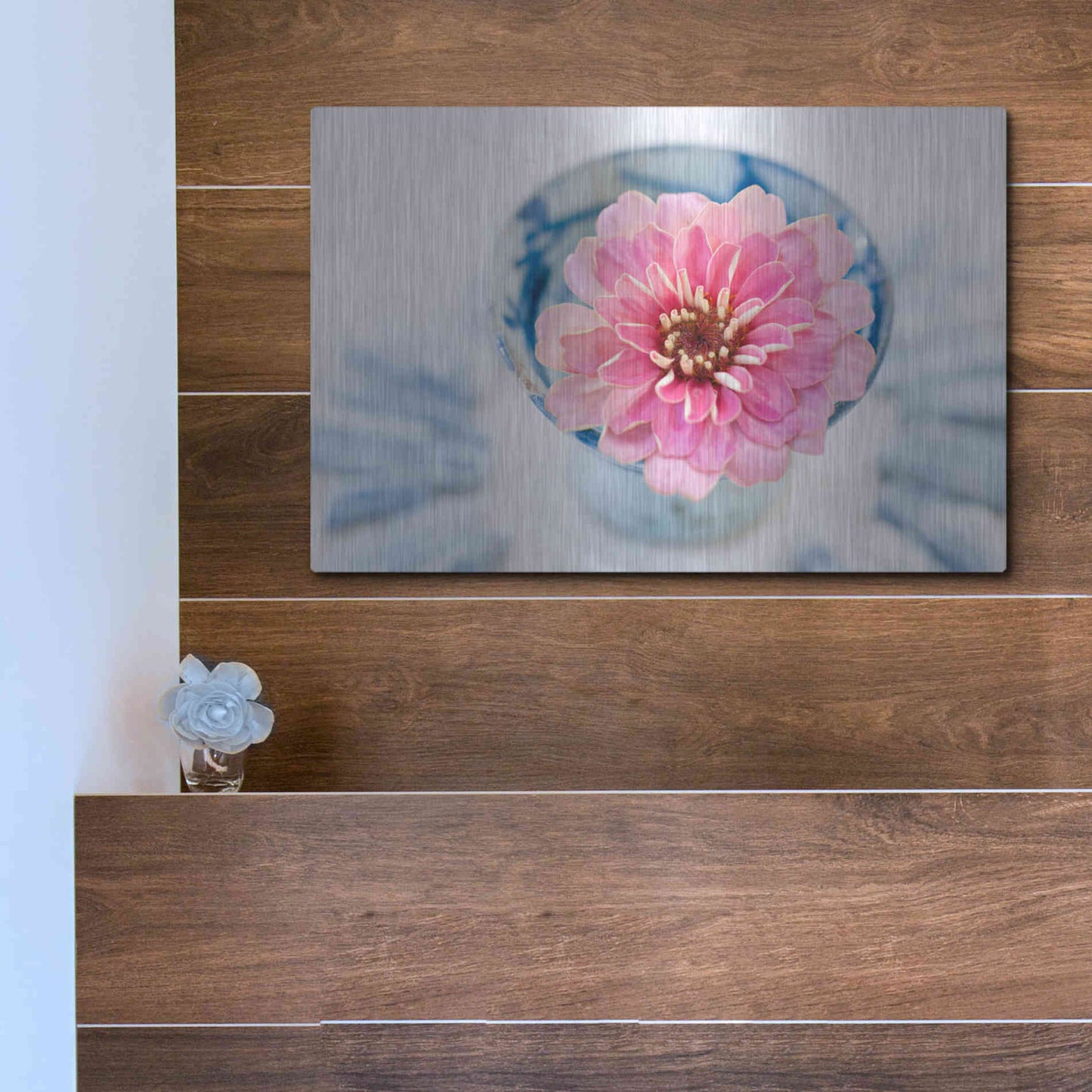 Luxe Metal Art 'Pink Flower in a sake Cup' by Elena Ray, Metal Wall Art,16x12