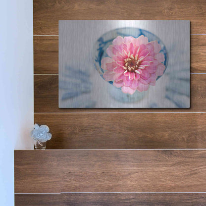 Luxe Metal Art 'Pink Flower in a sake Cup' by Elena Ray, Metal Wall Art,16x12