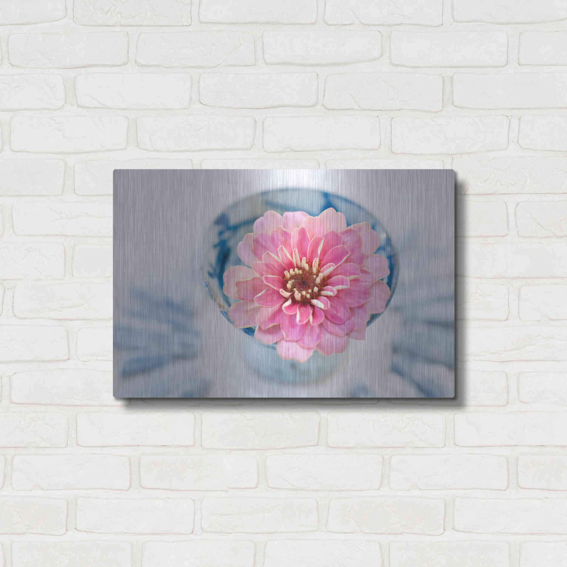 Luxe Metal Art 'Pink Flower in a sake Cup' by Elena Ray, Metal Wall Art,24x16