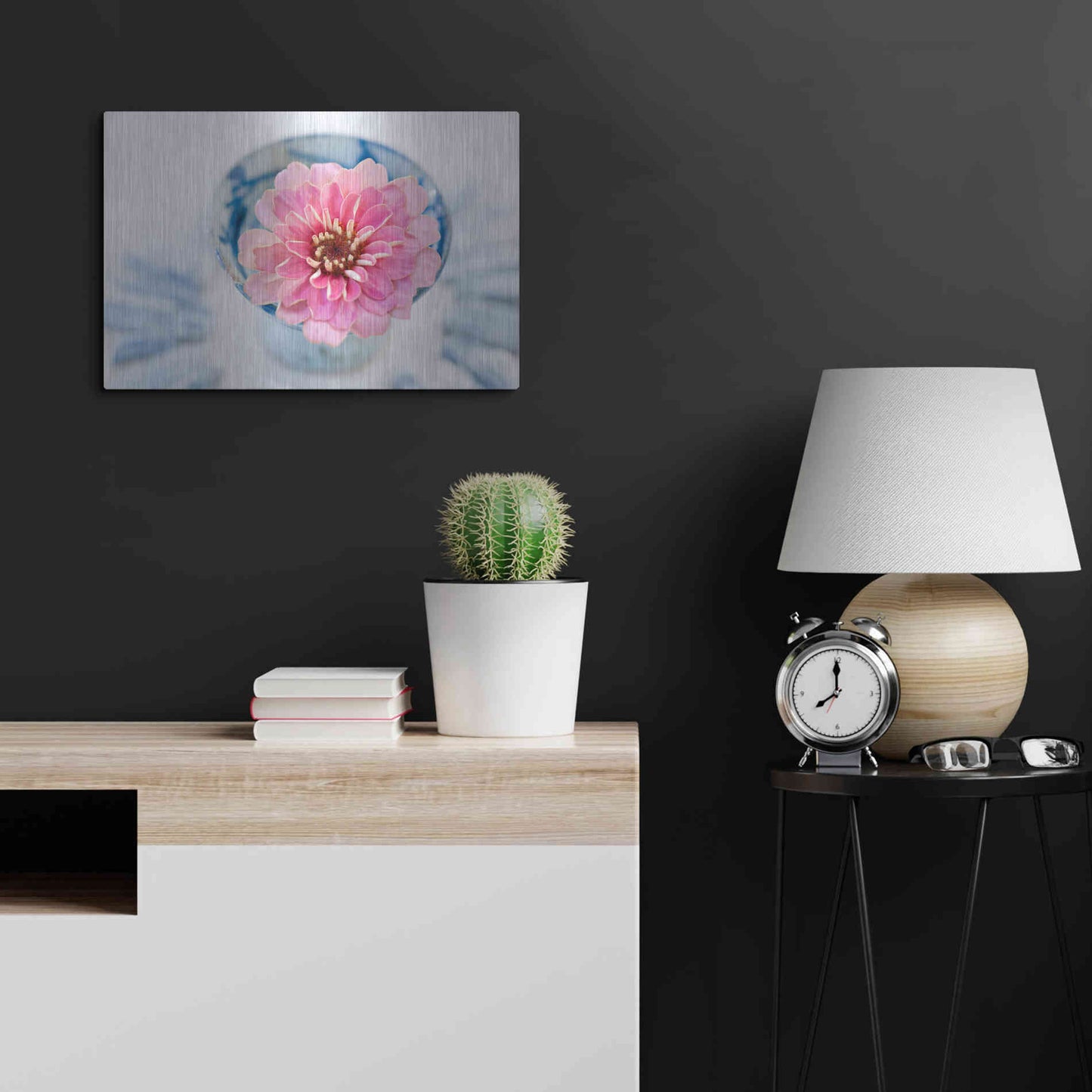 Luxe Metal Art 'Pink Flower in a sake Cup' by Elena Ray, Metal Wall Art,24x16