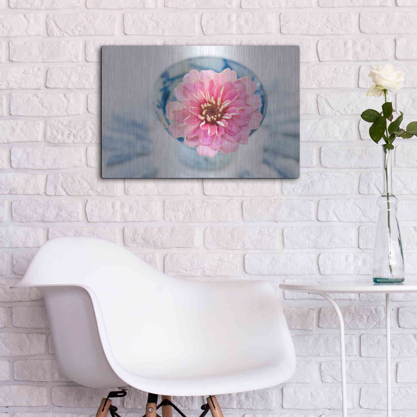 Luxe Metal Art 'Pink Flower in a sake Cup' by Elena Ray, Metal Wall Art,24x16