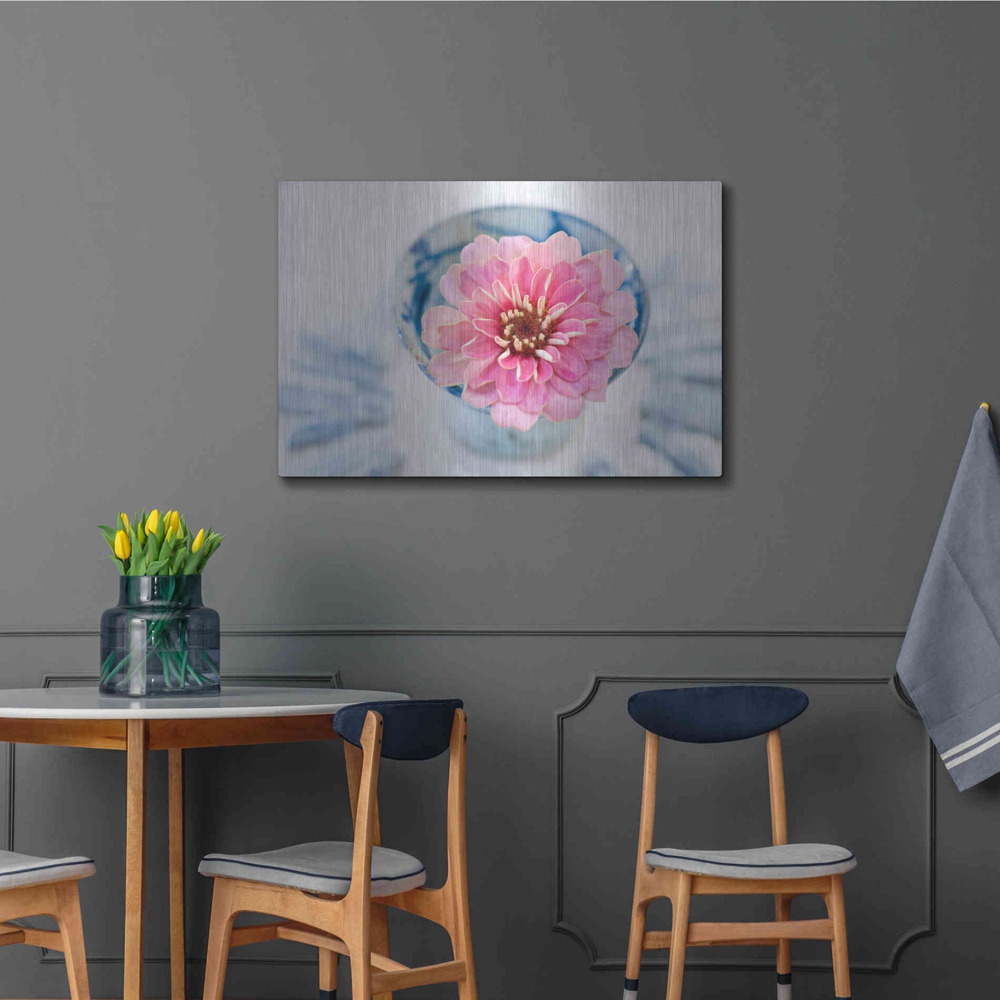 Luxe Metal Art 'Pink Flower in a sake Cup' by Elena Ray, Metal Wall Art,36x24