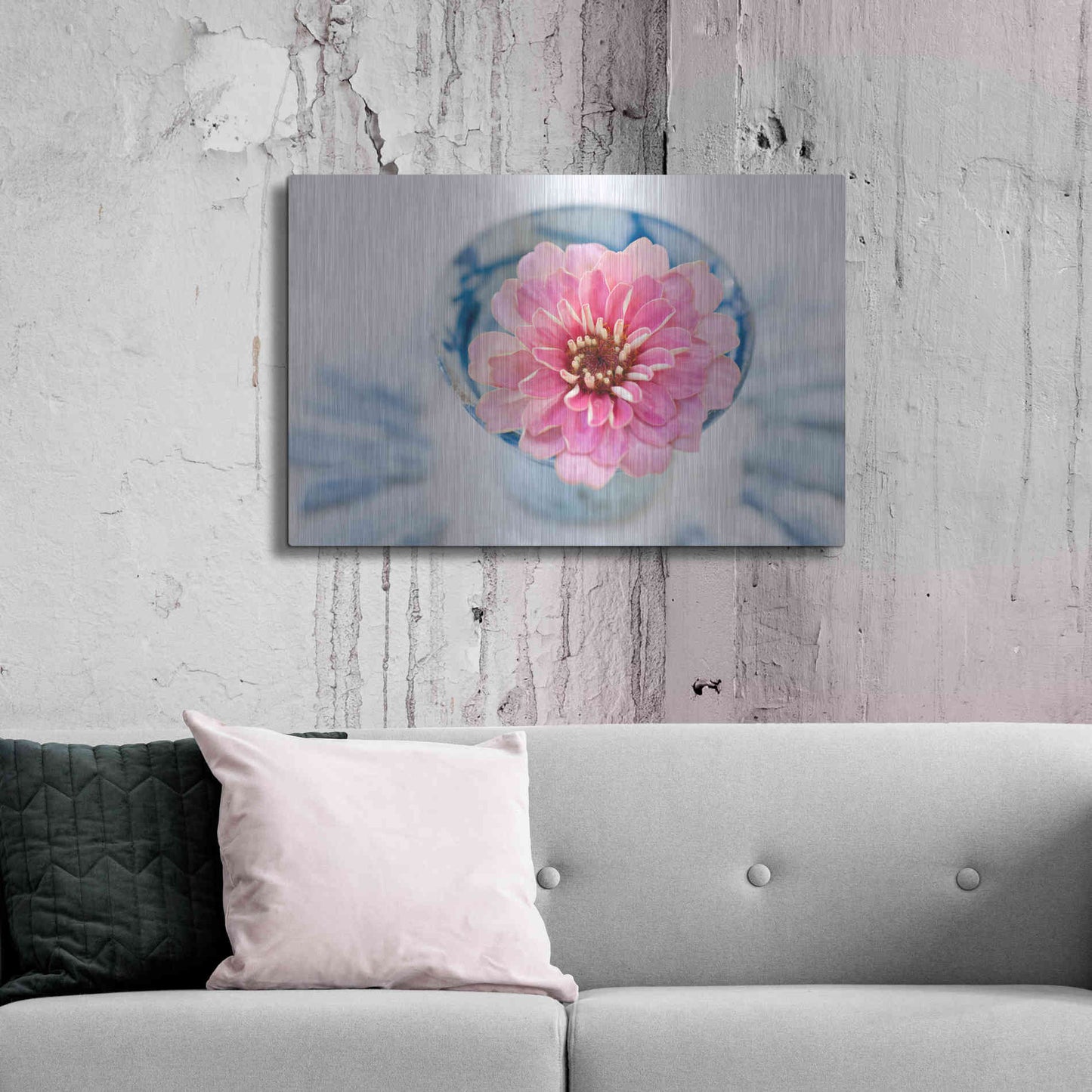 Luxe Metal Art 'Pink Flower in a sake Cup' by Elena Ray, Metal Wall Art,36x24