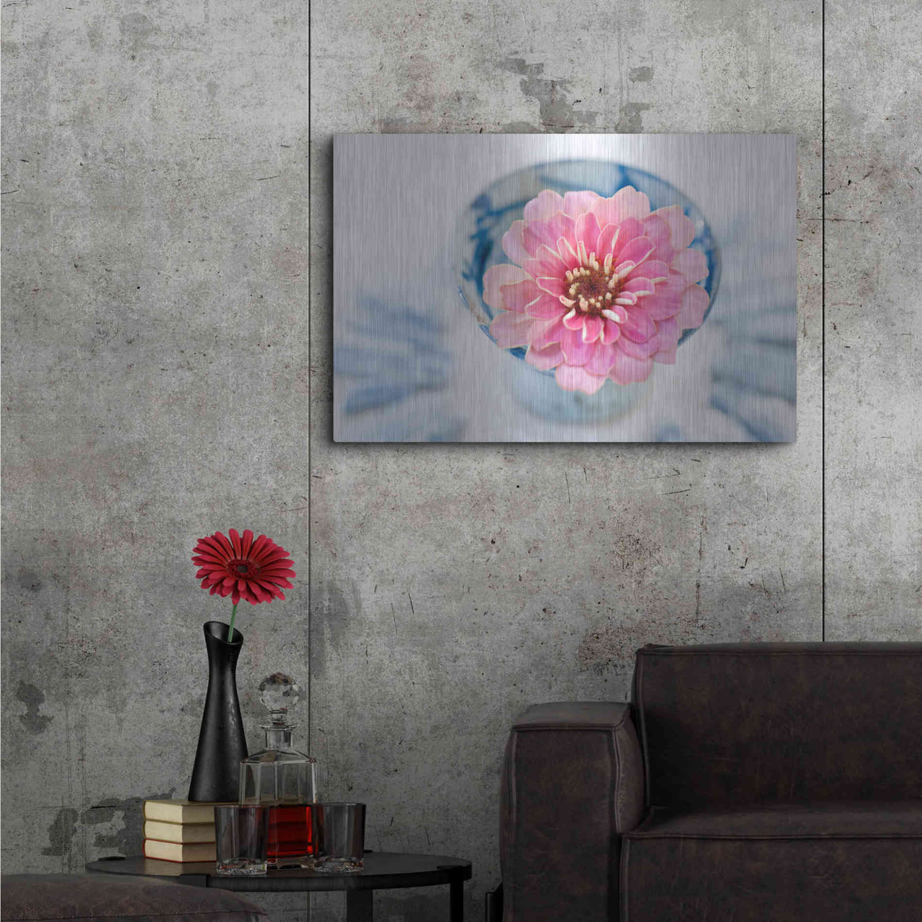 Luxe Metal Art 'Pink Flower in a sake Cup' by Elena Ray, Metal Wall Art,36x24