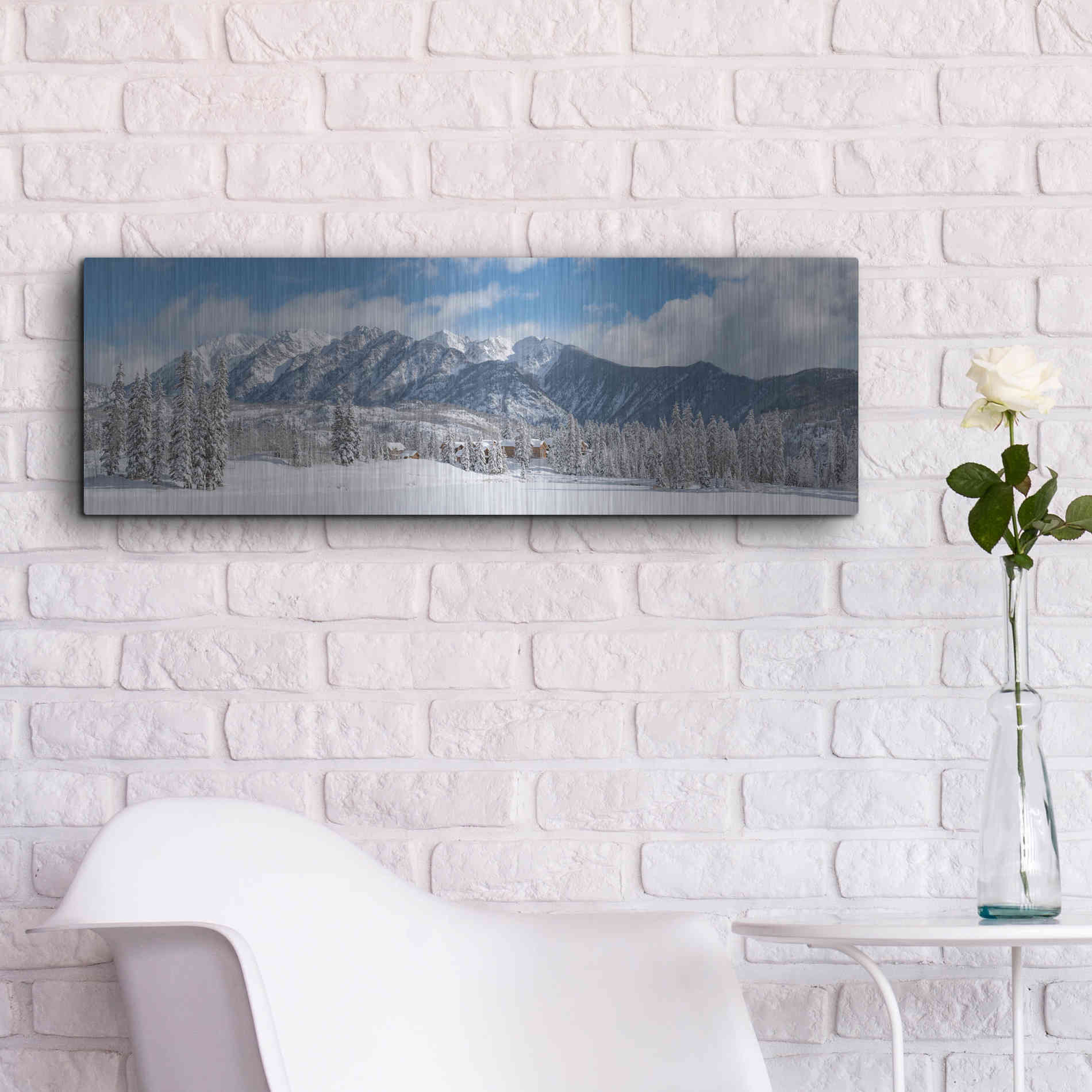 Luxe Metal Art 'Colorado Winter Wonderland' by Darren White, Metal Wall Art,36x12