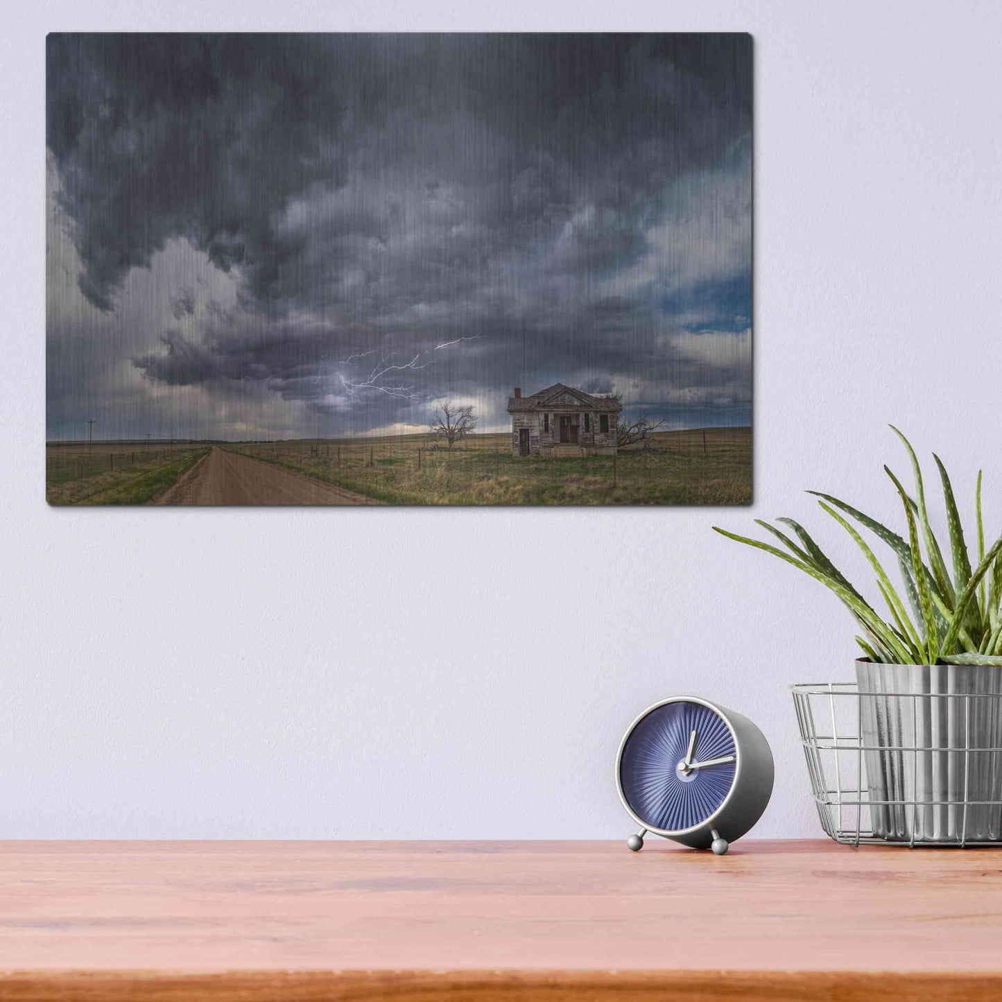 Luxe Metal Art 'Pawnee School Storm' by Darren White, Metal Wall Art,16x12