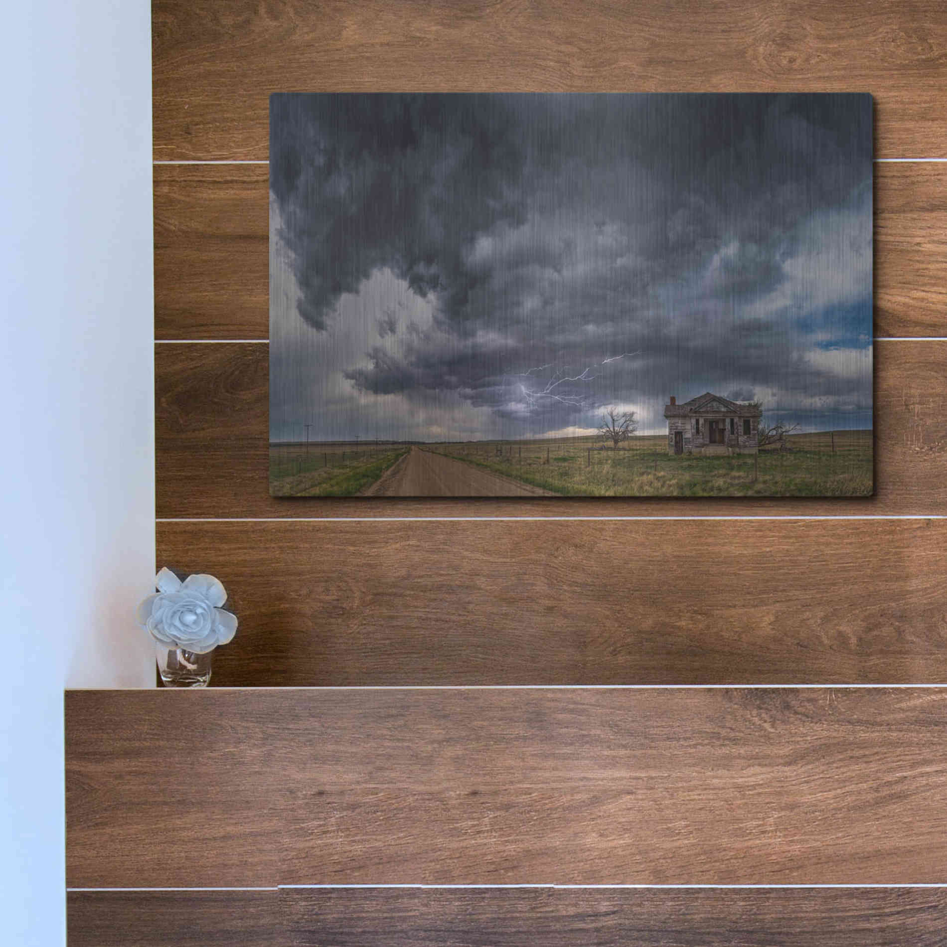 Luxe Metal Art 'Pawnee School Storm' by Darren White, Metal Wall Art,16x12